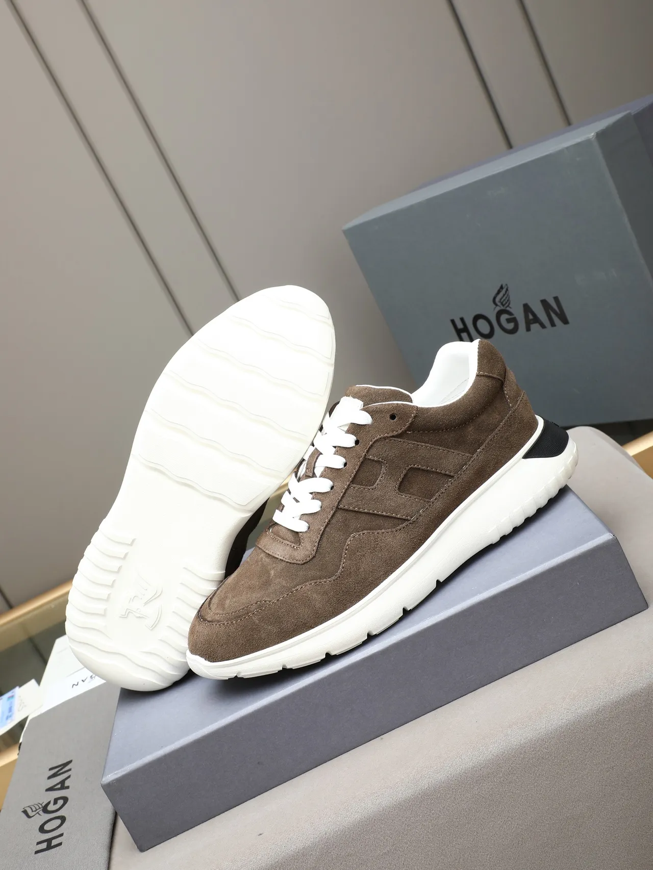 Hogan H-Series Brown Suede Lifestyle Sneakers
