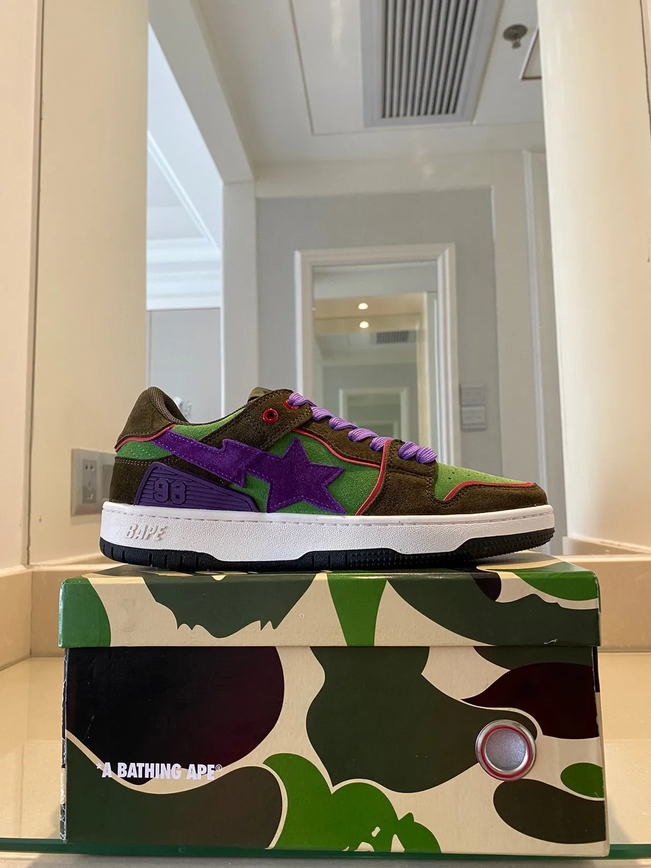 A Bathing Ape BAPE STA Army Green Purple Low-Top Suede And Textile Upper Lifestyle Sneakers
