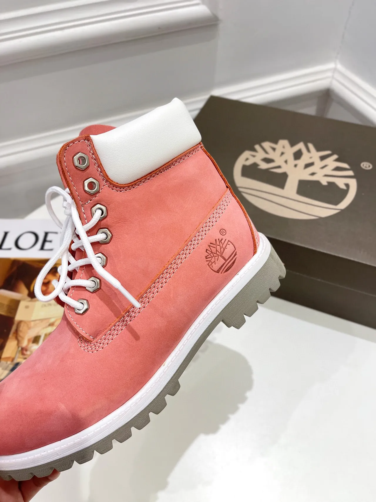 Timberland Premium 6-Inch Coral Pink Suede Work Boots