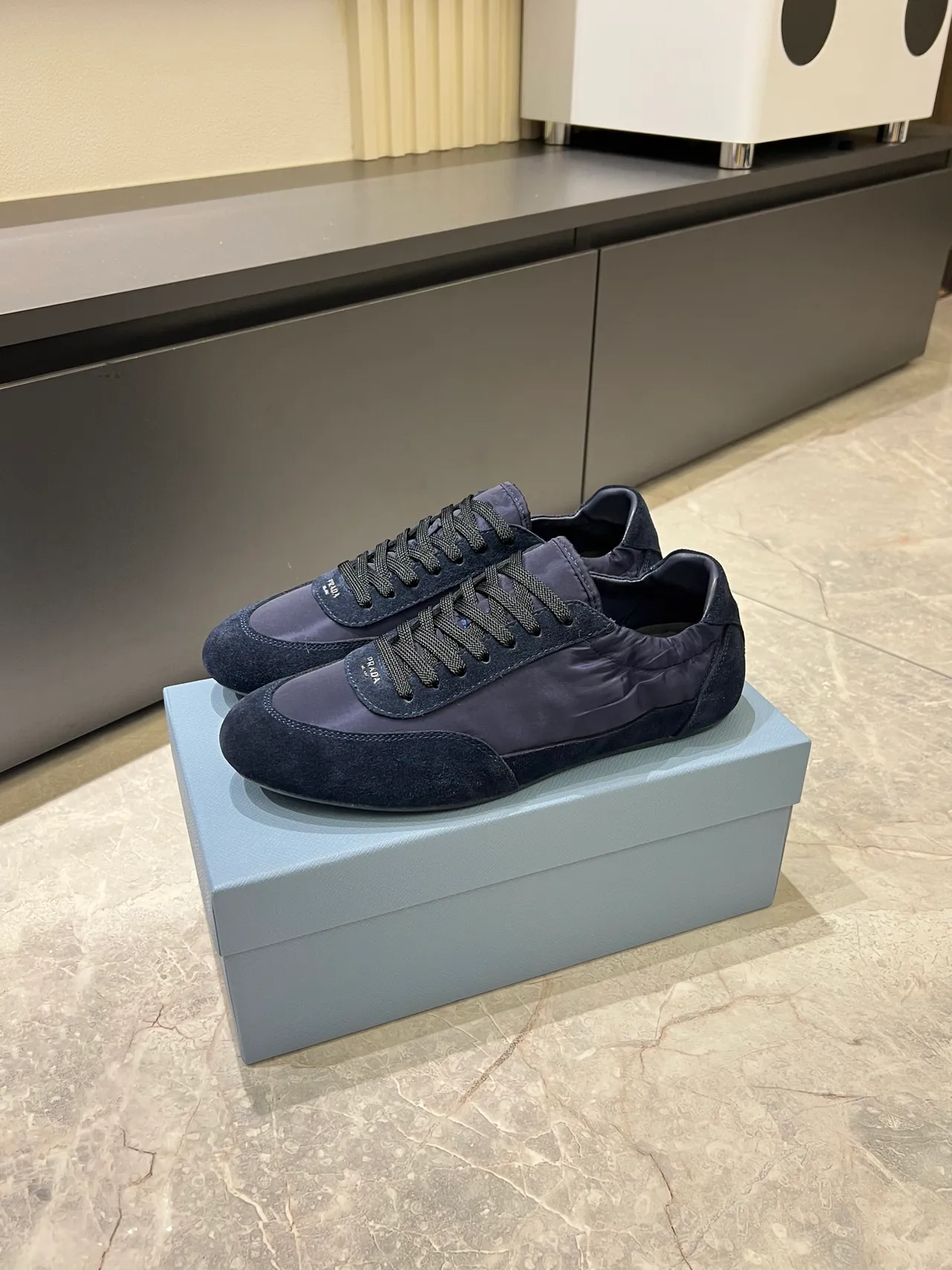 Prada Cloudbust Navy Black Mixed-Material Upper Suede Toe Cap Lifestyle Sneakers