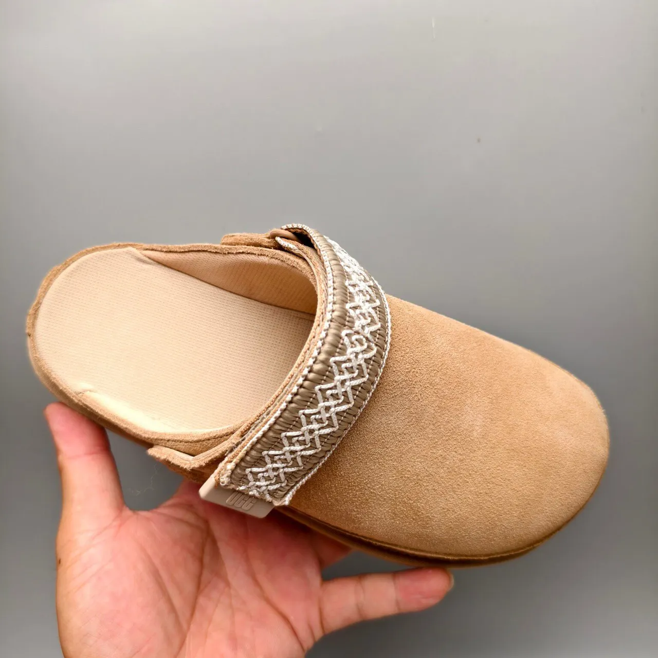 UGG Tasman Tan Suede Woven Strap Slipper