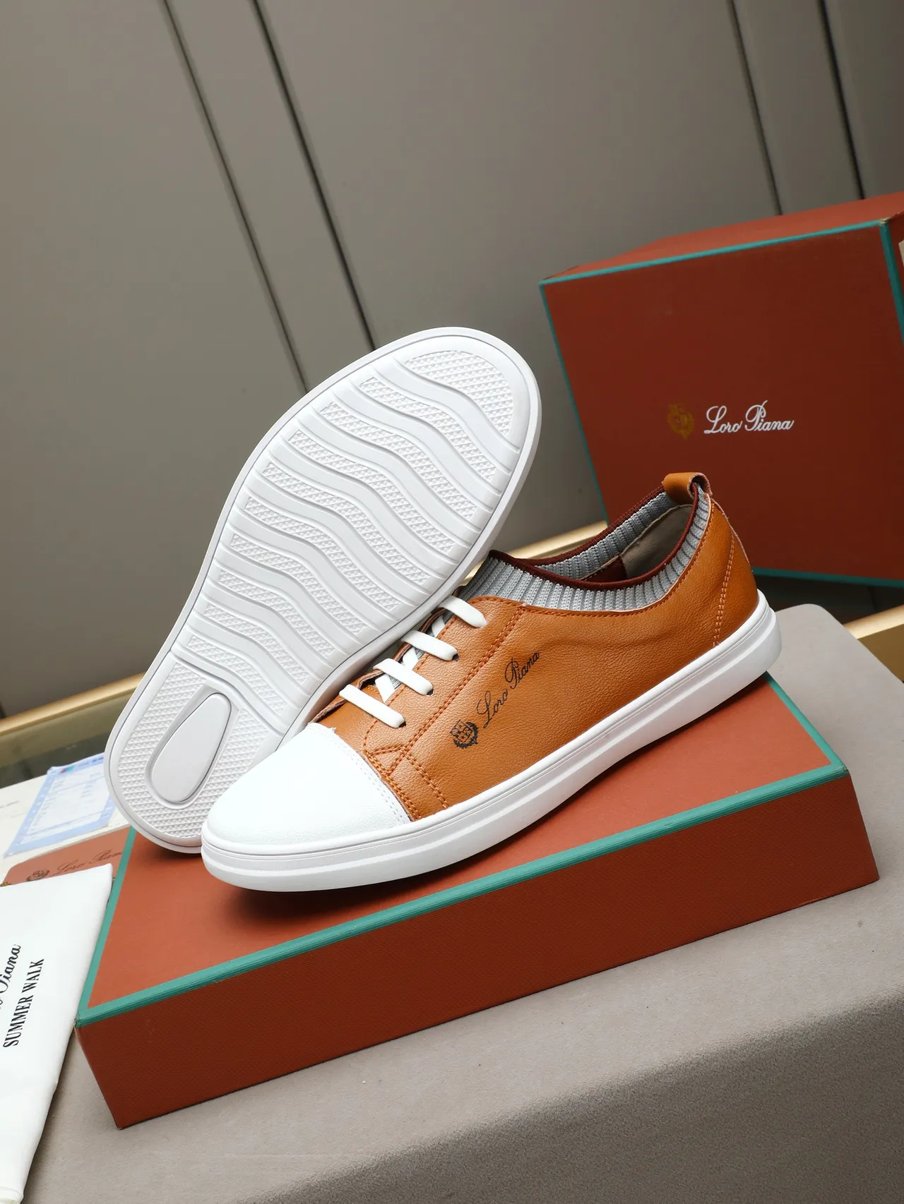 Loro Piana Leather and Knit Low-Top Lifestyle Sneaker
