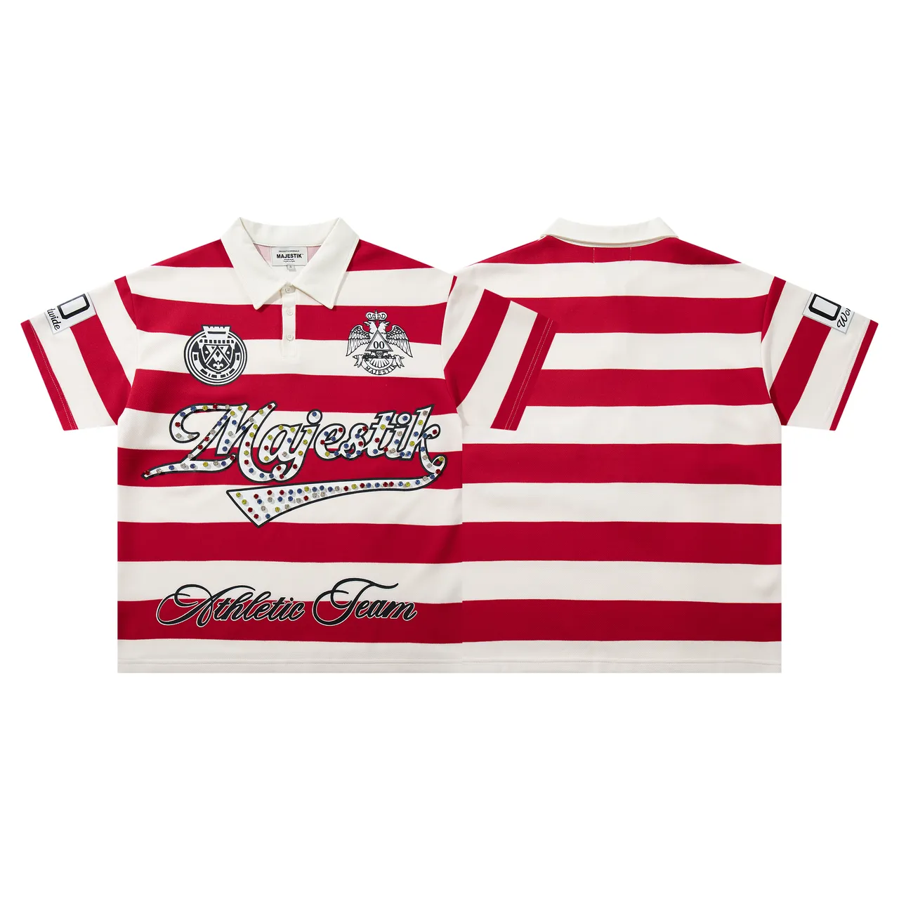 Majestik Athletic Team Striped Embroidered Polo Shirt