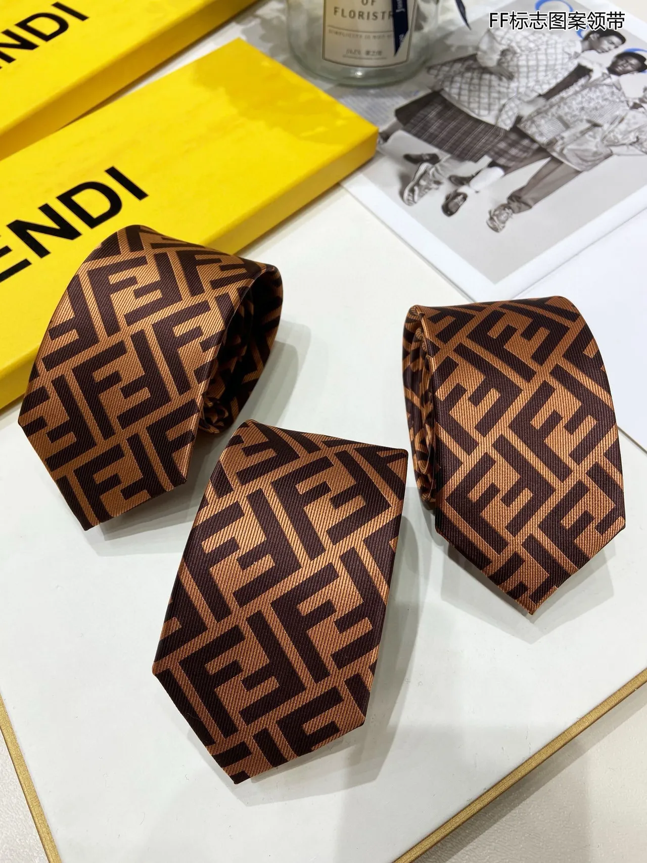 Fendi FF Monogram Brown and Tan Necktie
