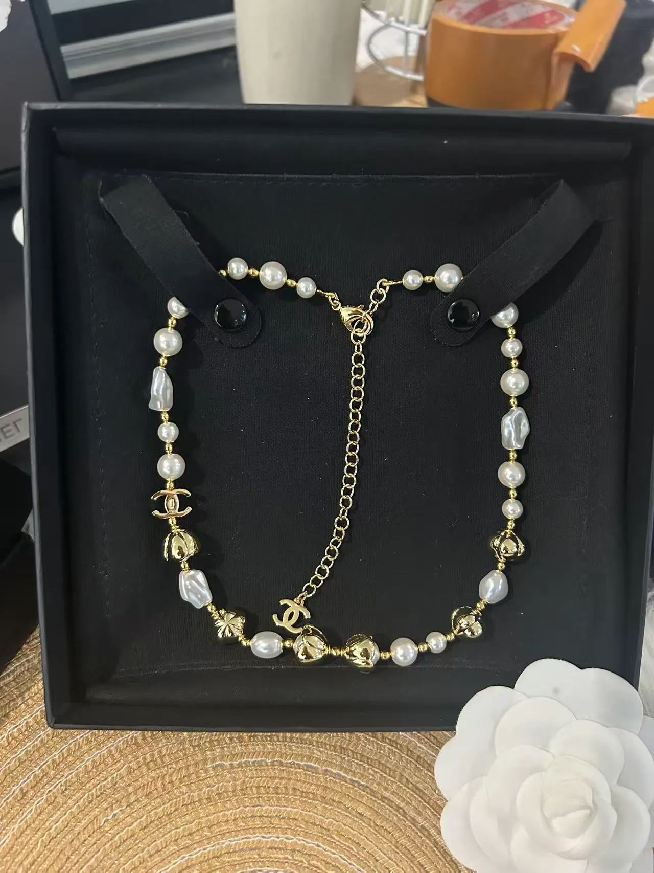 Chanel Pearl and Gold-Tone CC Logo Baroque Strand Necklace