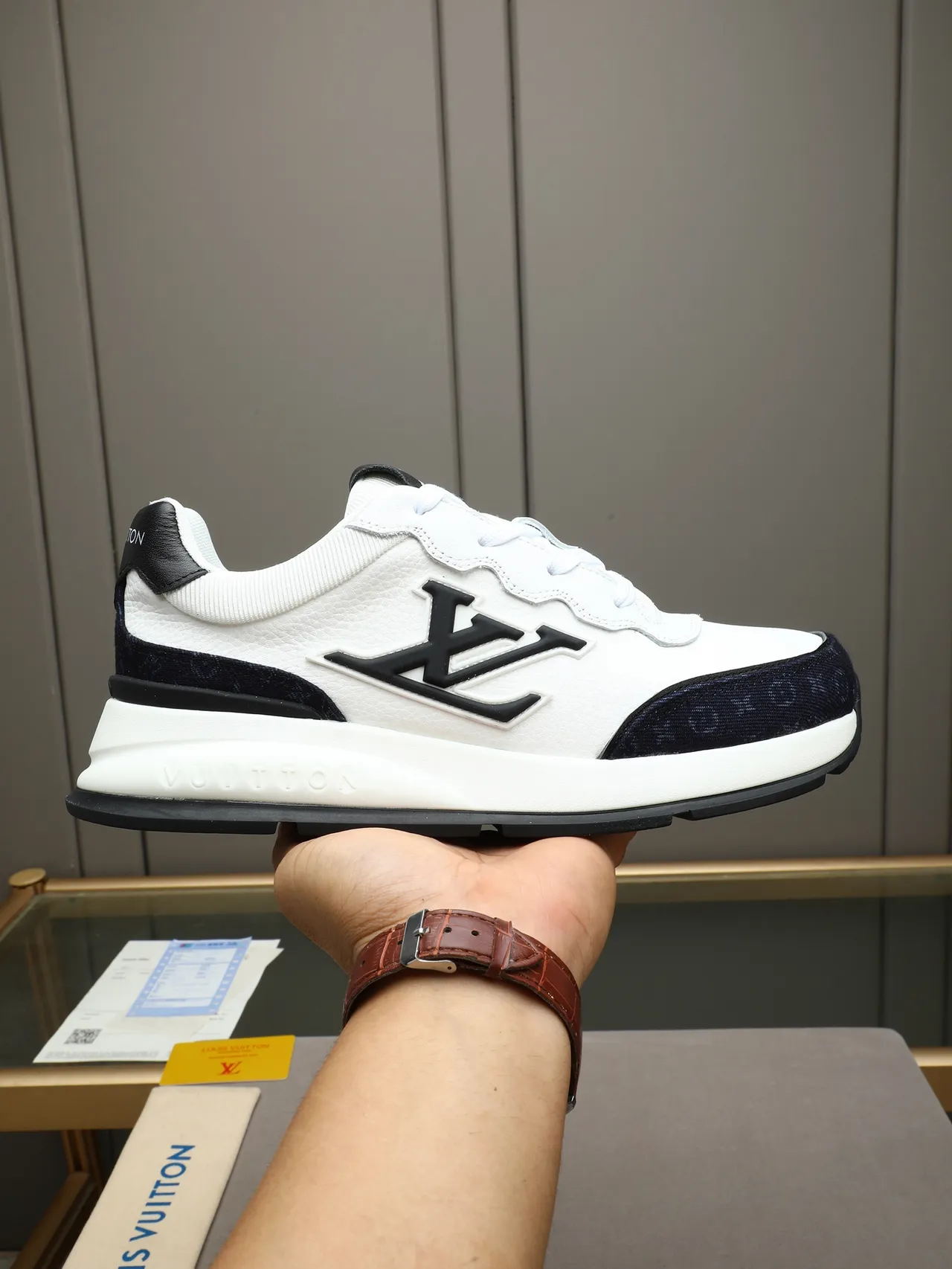 Louis Vuitton LV Trainer White Navy Chunky Platform Sole Oversized Monogram Logo Lifestyle Sneakers