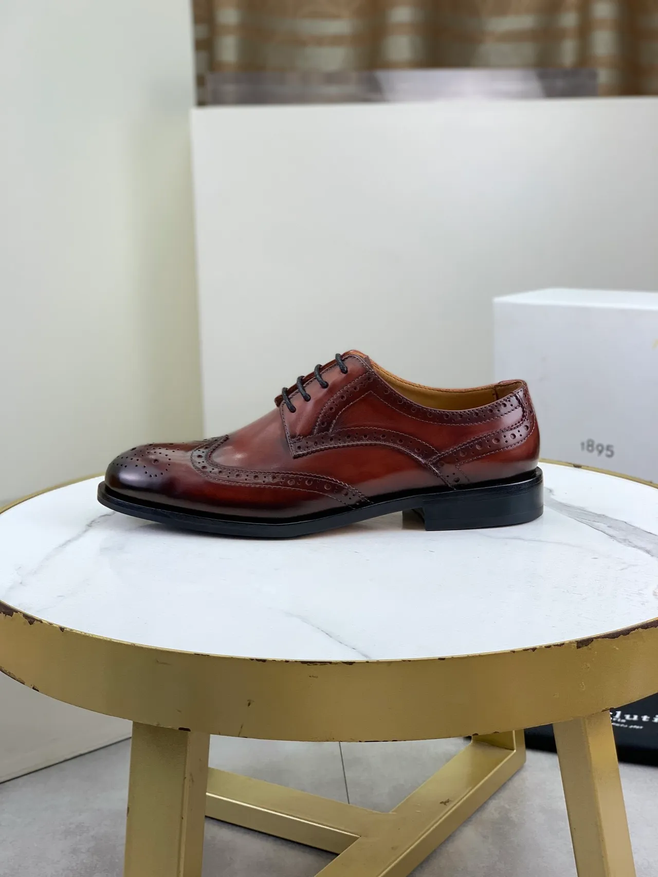 BERLUTI Brown Black Polished Leather Full Wingtip Brogue