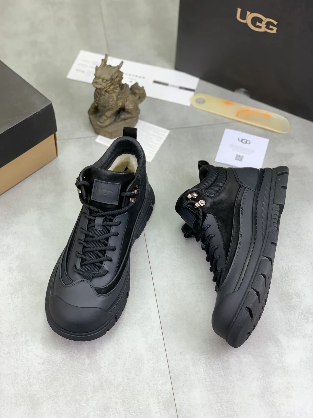 UGG Tasman Black White High-Top Lace-Up Snow Boots