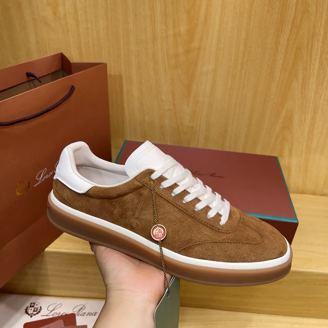 Loro Piana Brown Suede White Collar Lifestyle Sneaker