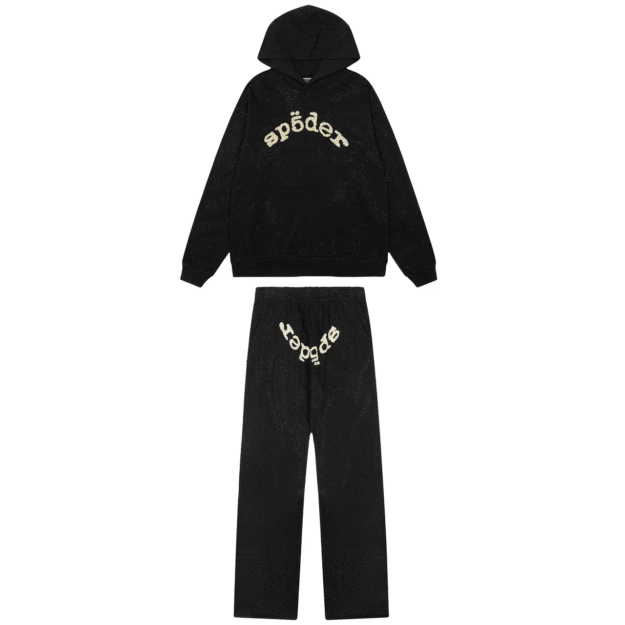 Sp5der Red Perforated Fabric Texture Arched Embroidered Logo Tracksuit