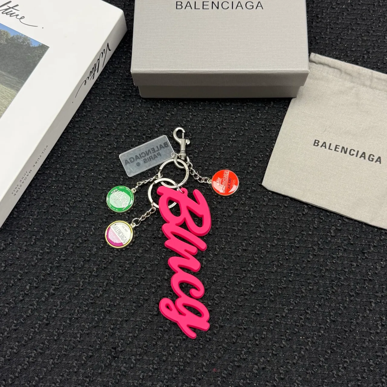 Balenciaga Pink Multicolor Sculpted Script Charm Pendant Phone Accessory