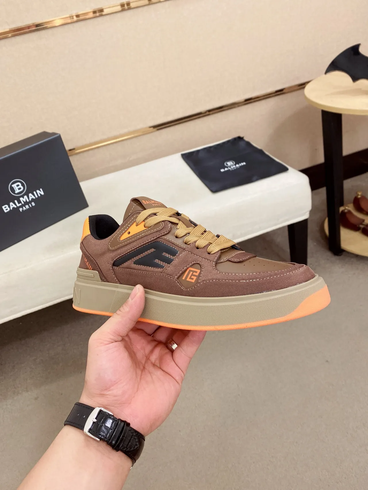 Balmain B-Court Brown and Orange Lifestyle Sneakers