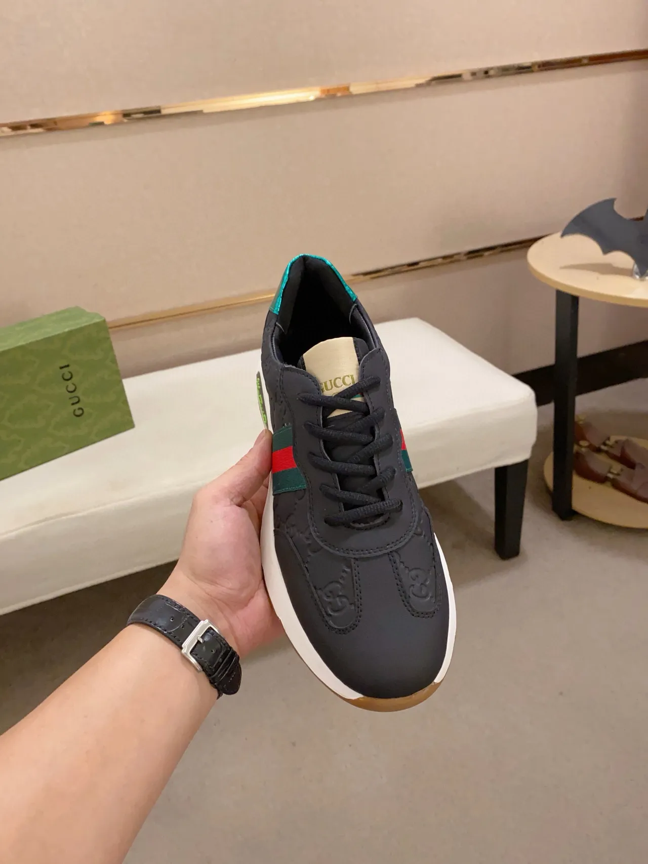 Gucci Screener Black Green Red Web Lifestyle Sneakers