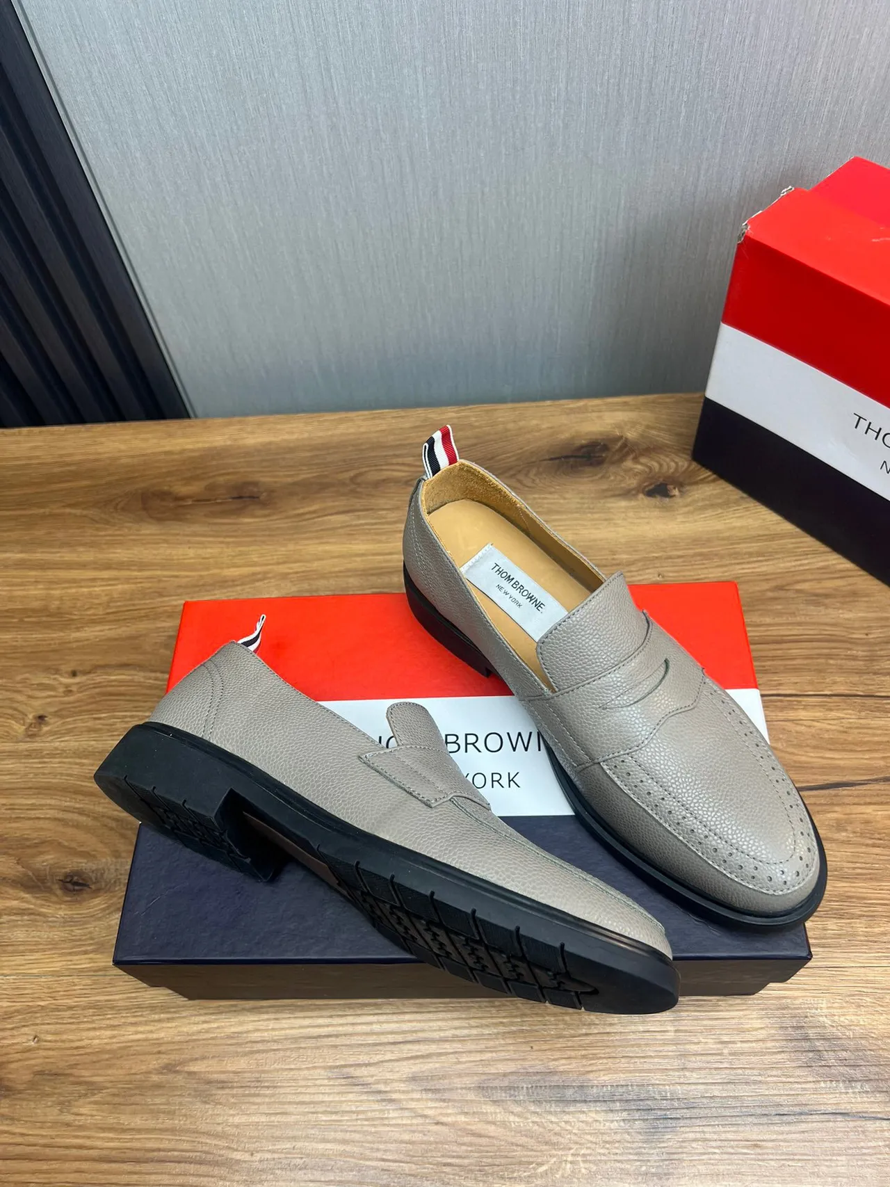 Thom Browne Gray Black Pebbled Leather Penny Strap Loafer