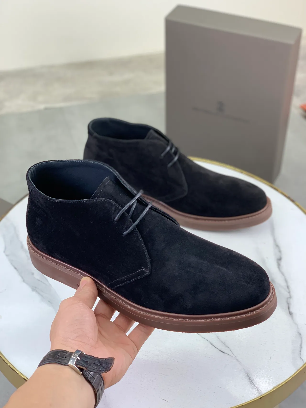 Black Brown Suede Chukka-Style Ankle Boots