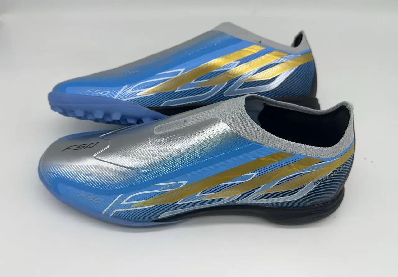 Adidas F50 Silver Blue Gold Turf Soccer Shoes