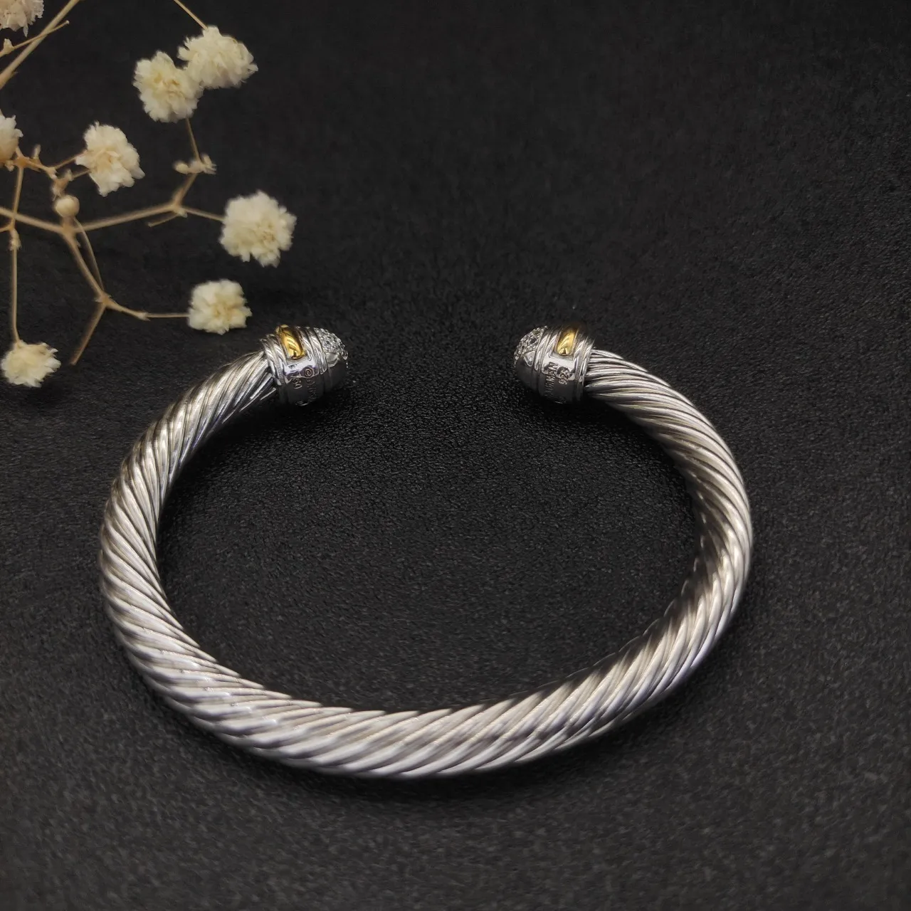 David Yurman Cable Classics Twisted Cable Pavé Sphere Two-Tone Bracelet