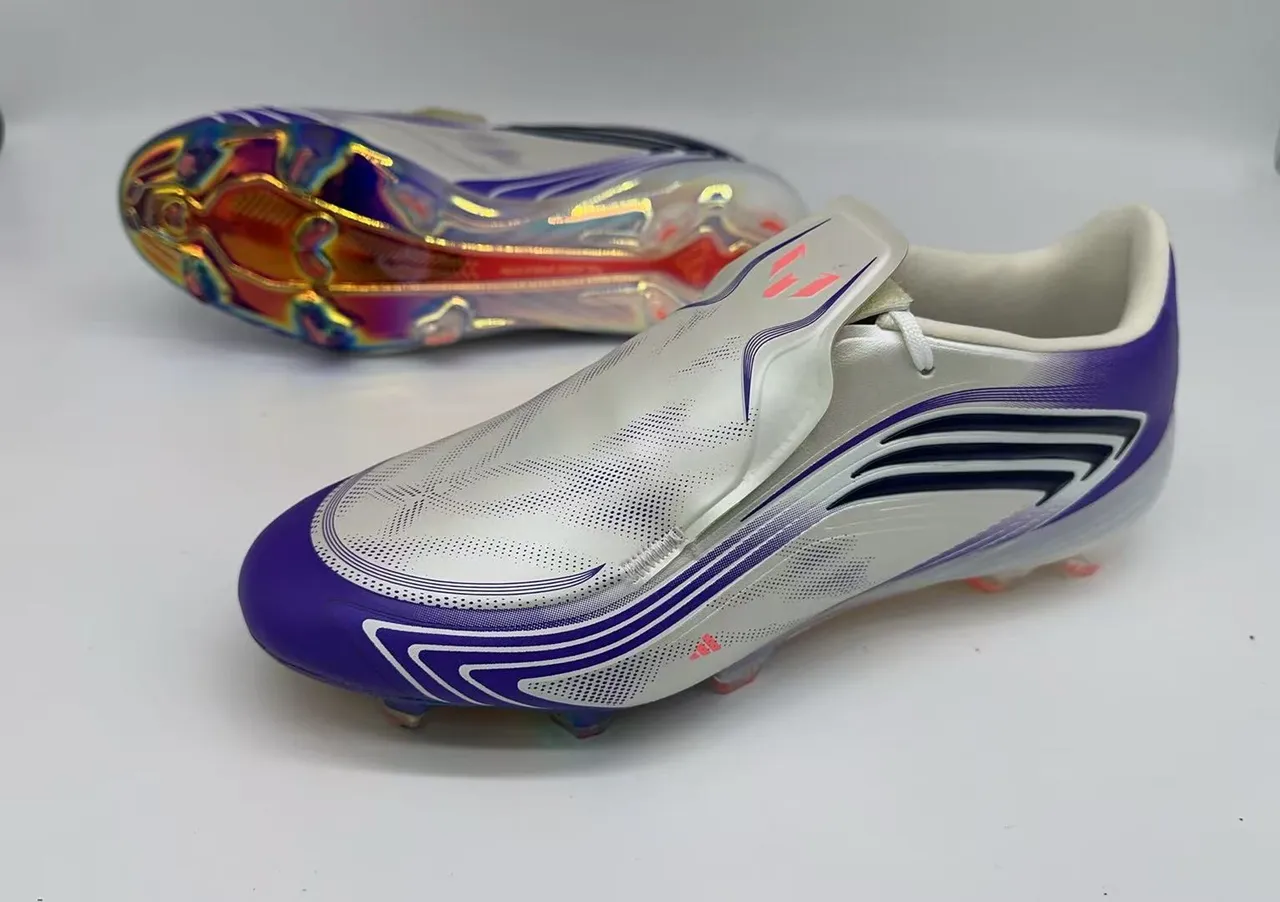 Adidas White Purple Laceless Low-Cut Perforated Synthetic Upper Firm-Ground Soccer Shoes