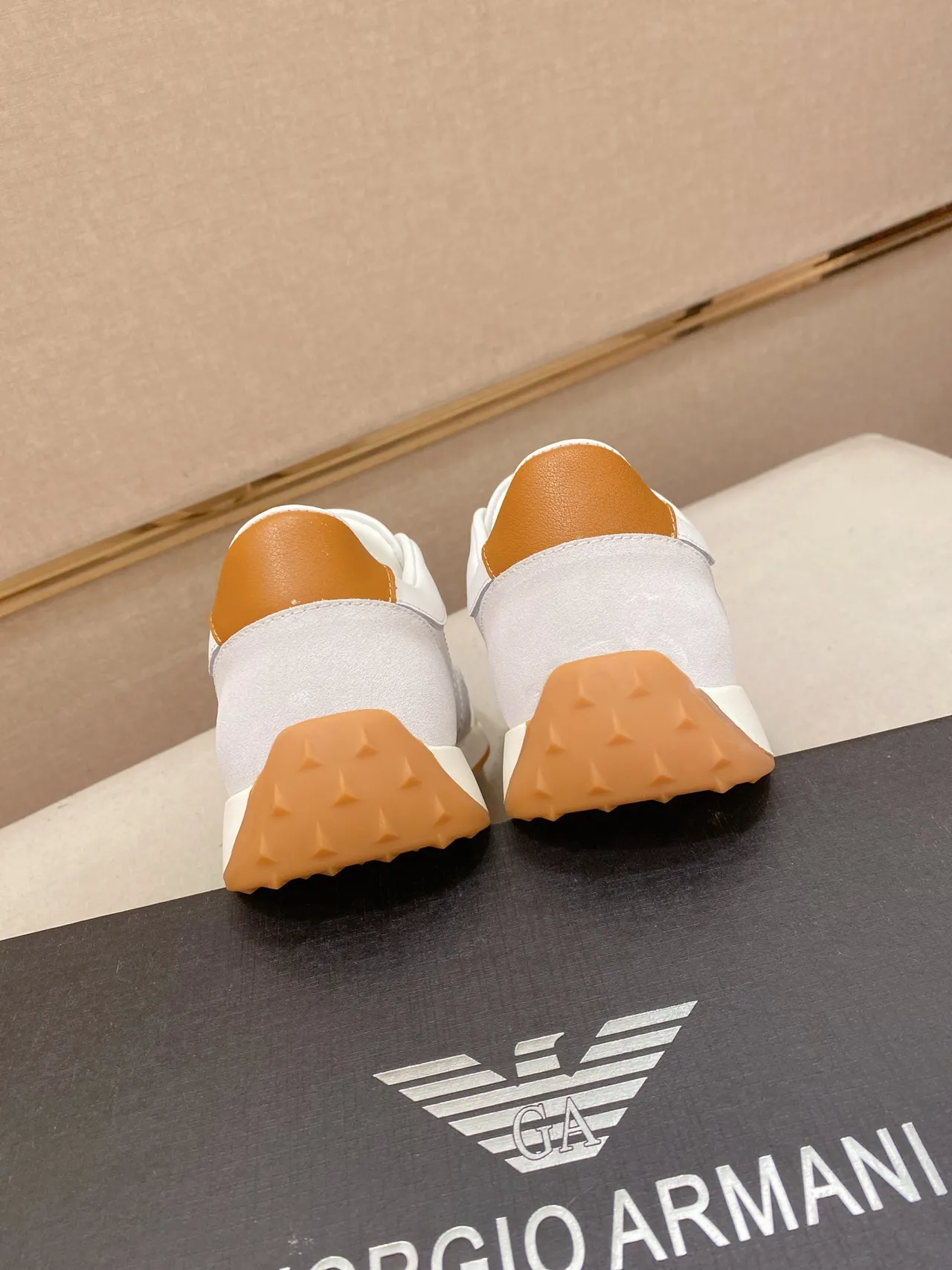Emporio Armani White Gray Low-Top Leather-Suede Panelled Sneakers