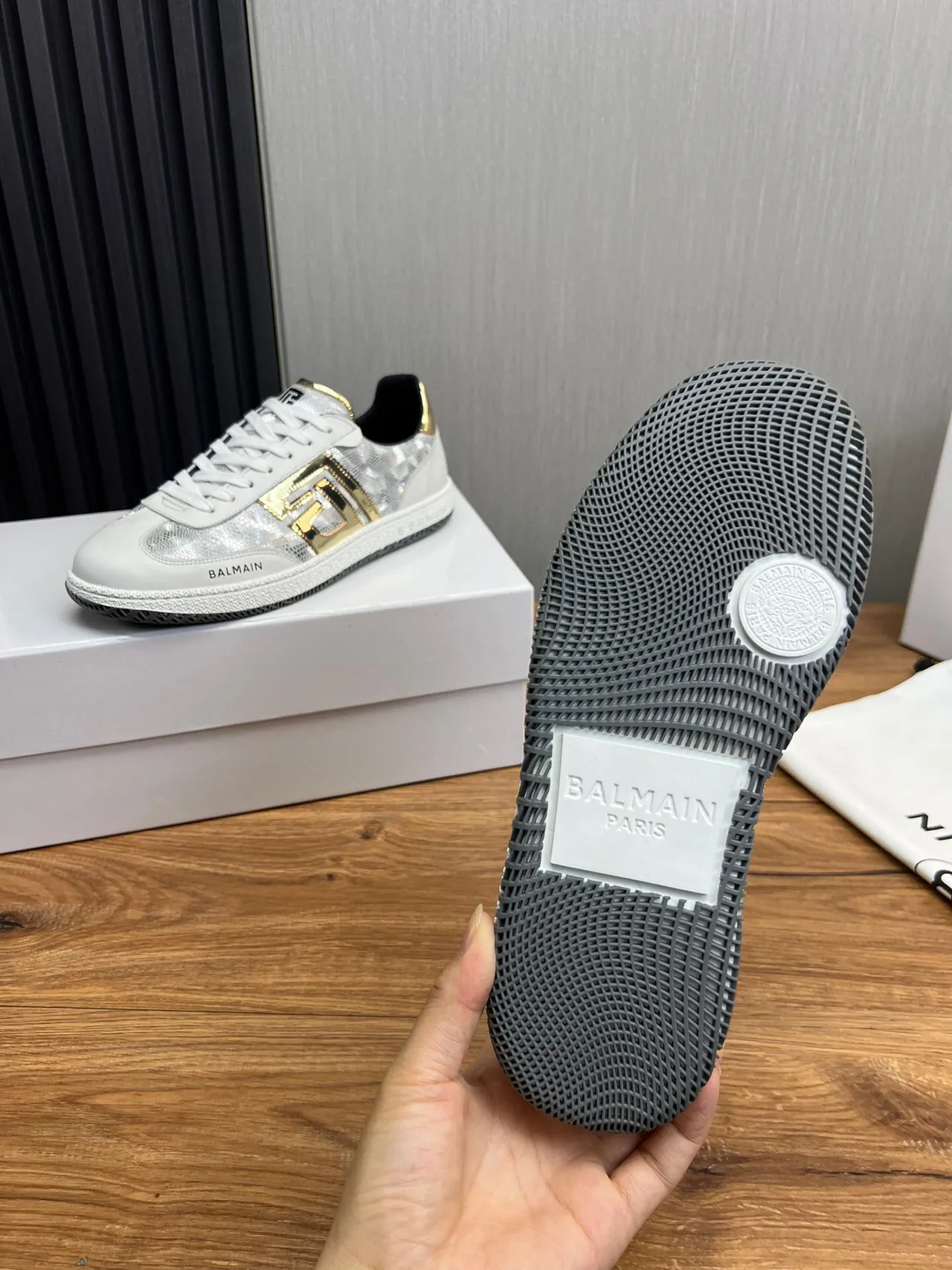 Balmain B-Court White Silver Gold Metallic Lifestyle Sneakers