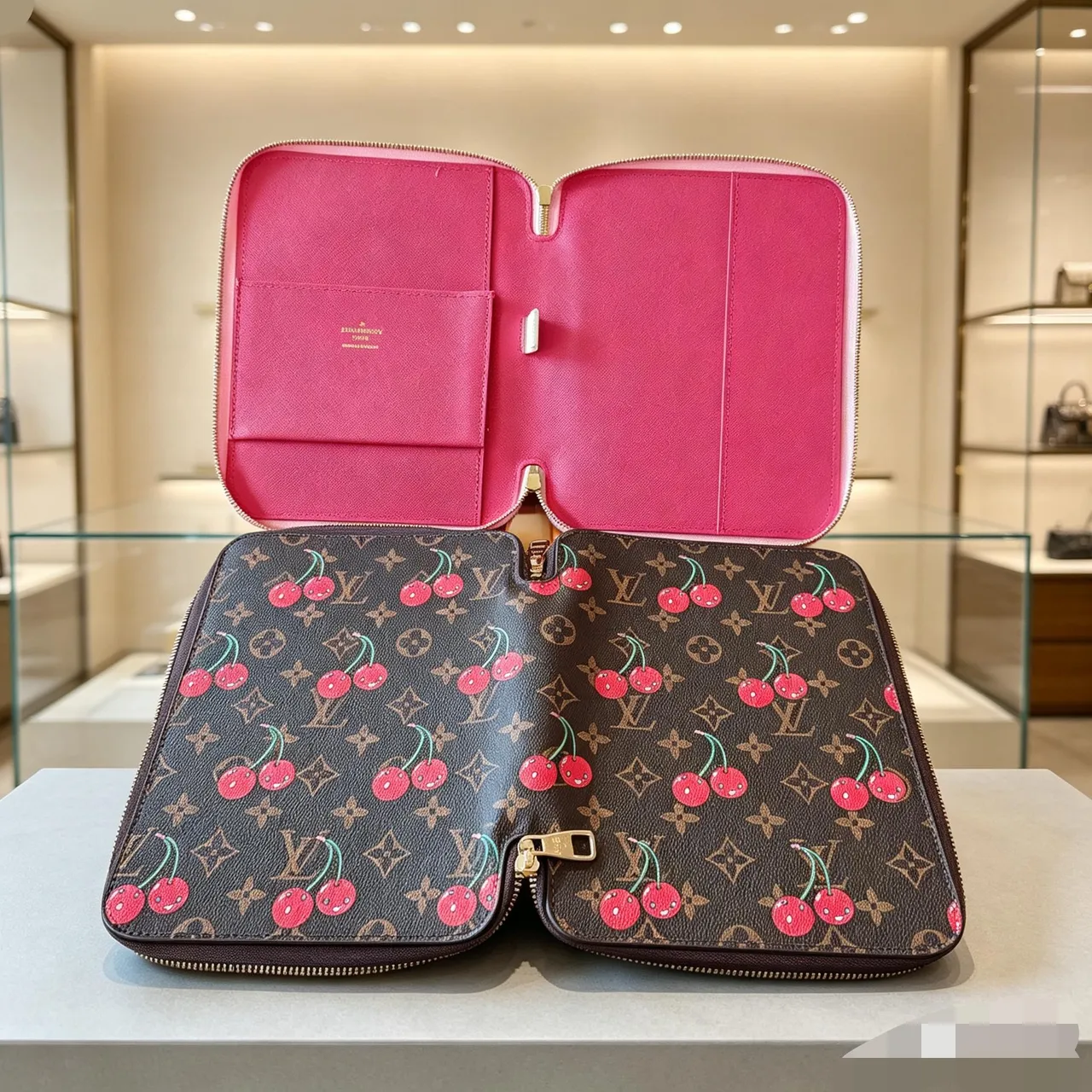 Louis Vuitton Brown Pink Zippered Rectangular Case Monogram Canvas Handbag