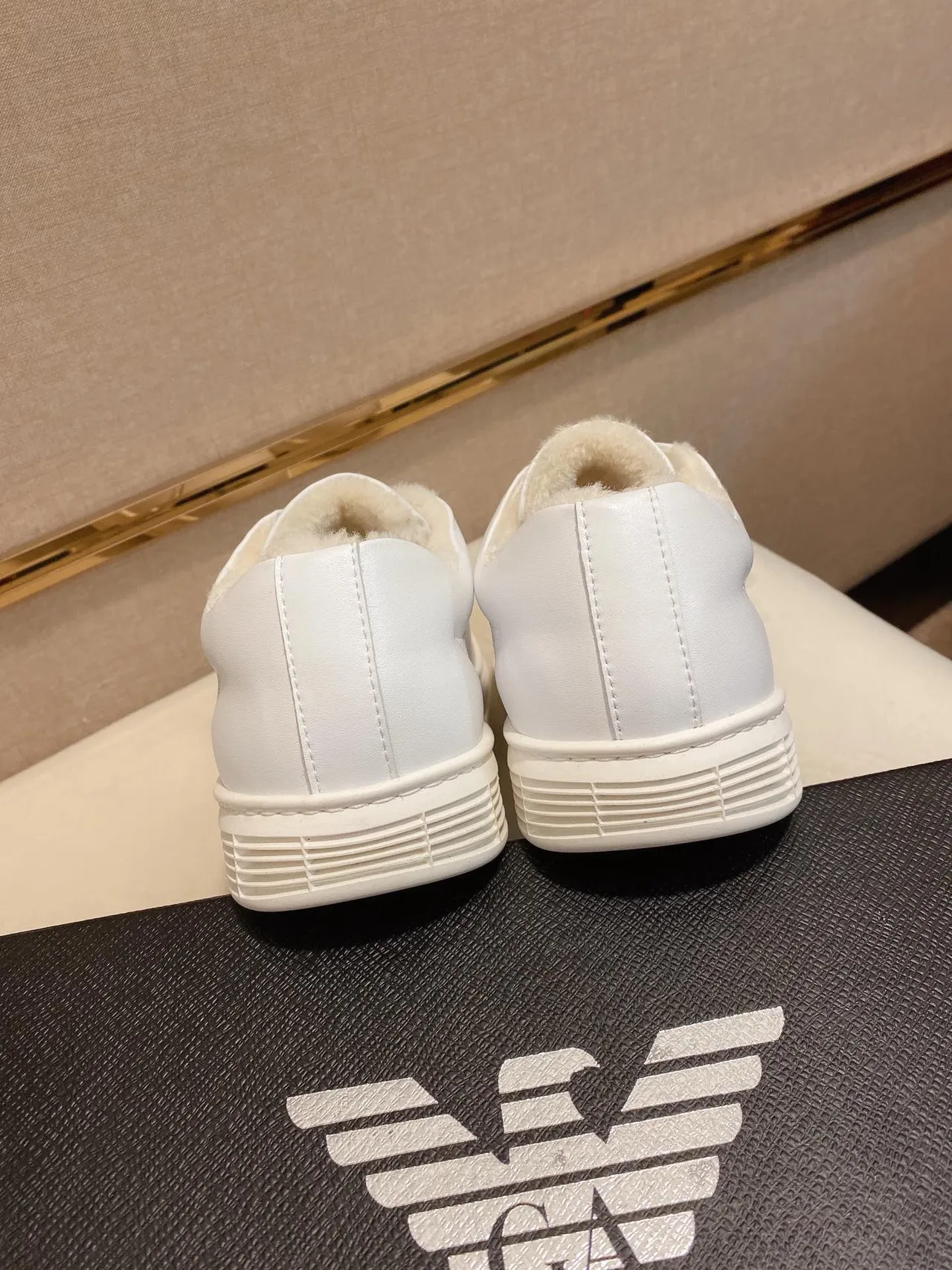 Emporio Armani White Black Low-Top Leather Upper Sneakers