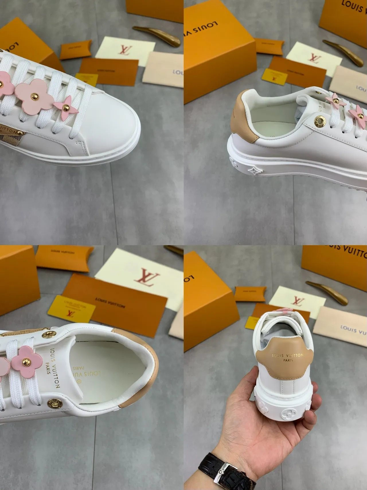 Louis Vuitton LV Trainer White Beige Leather Upper Damier Checkerboard Side Panel Lifestyle Sneakers
