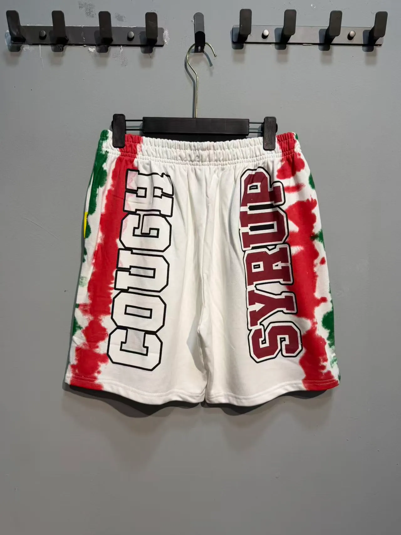 Multicolor Tie-Dye Side Panels Bold Vertical And Horizontal Text Graphics Shorts