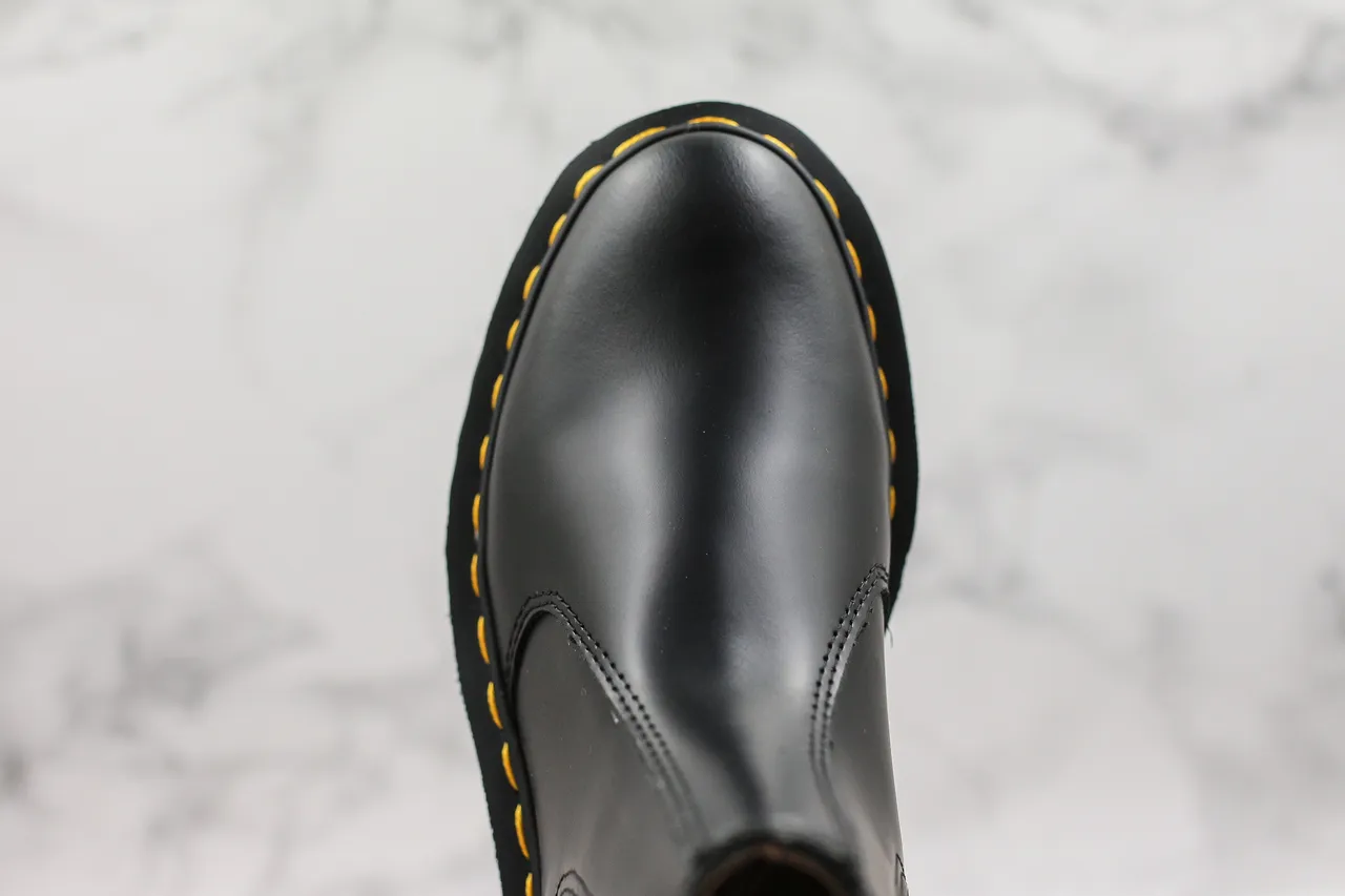 Dr. Martens Black Yellow Smooth Leather Elastic Side Gussets Chelsea Boots