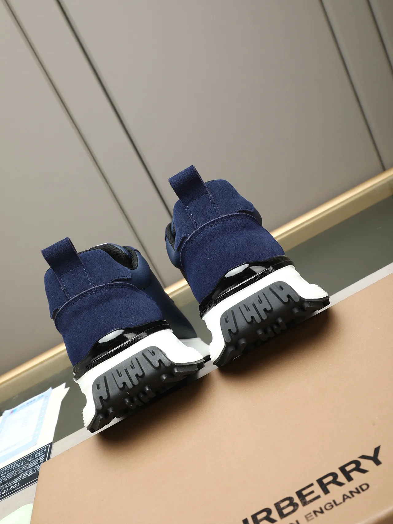 Burberry Knight Navy Leather Chunky Sneakers