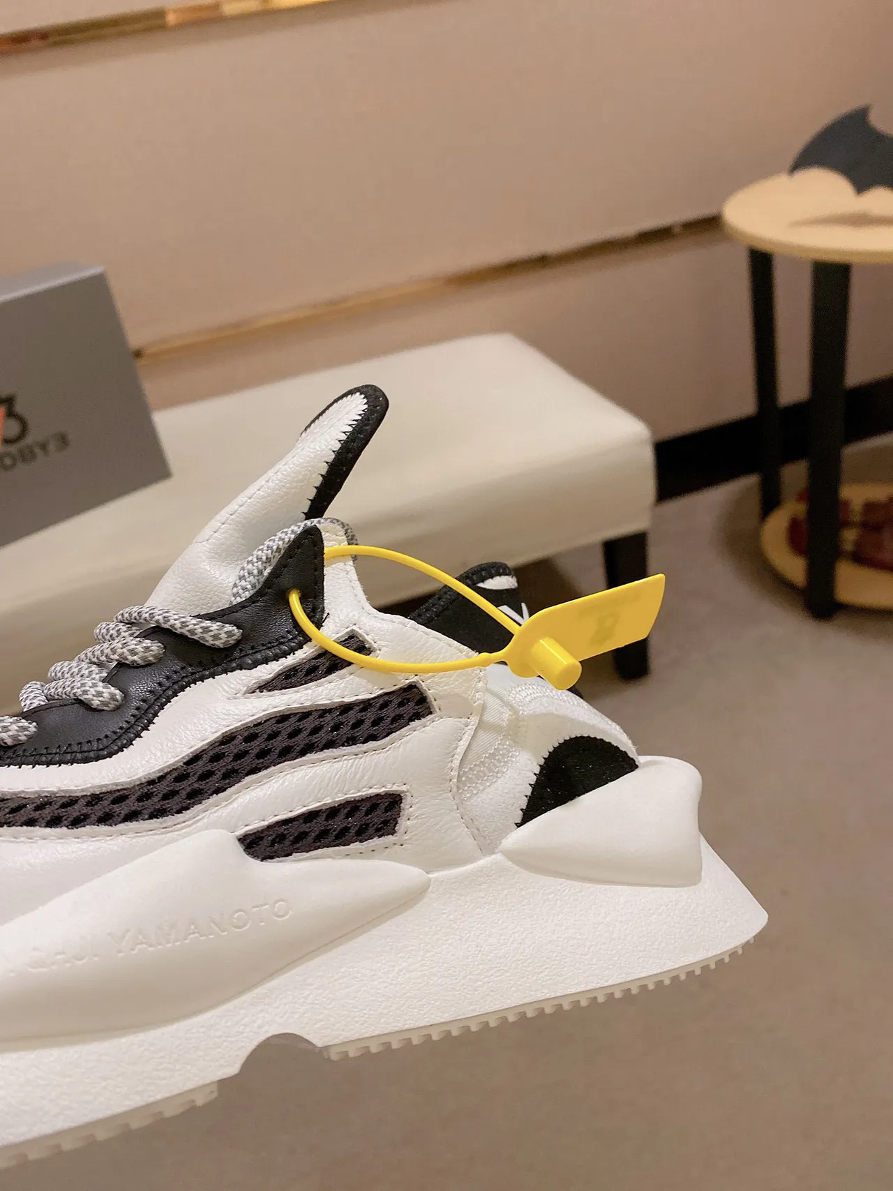 Y-3 Kobo White Black Sculpted Midsole Mesh-and-Leather Overlay Chunky Sneakers