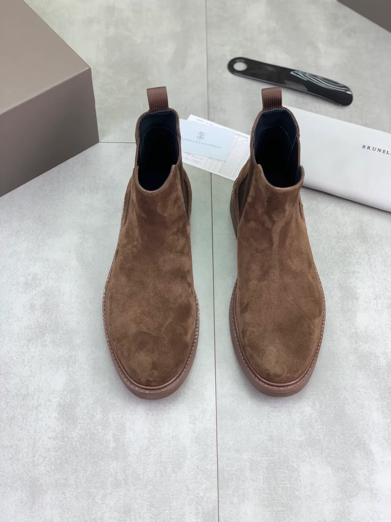 Brown Navy Suede Upper Elastic Side Gussets Chelsea Boots