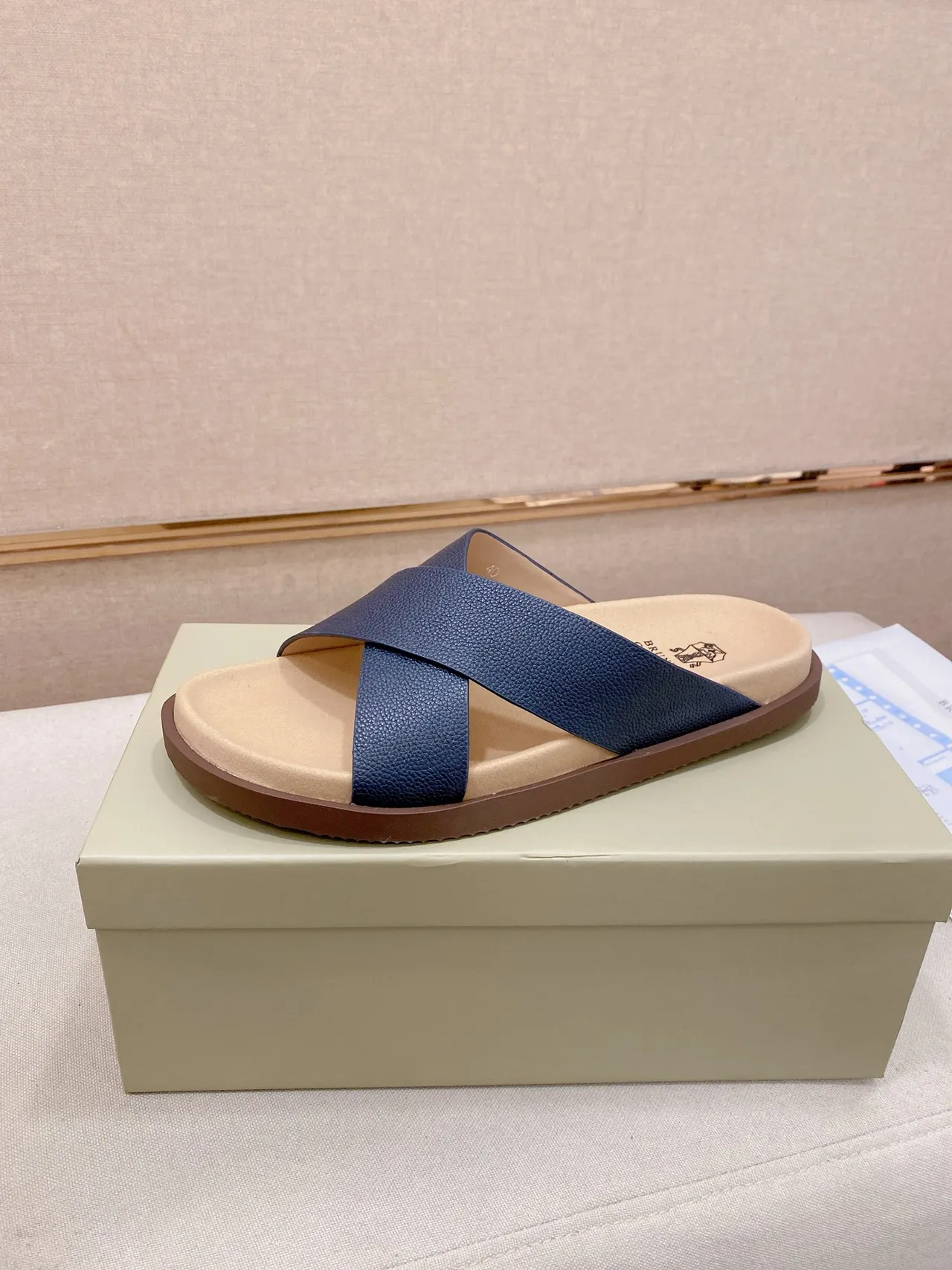 Brunello Cucinelli Crisscross Strap Flat Slide Casual Sandals