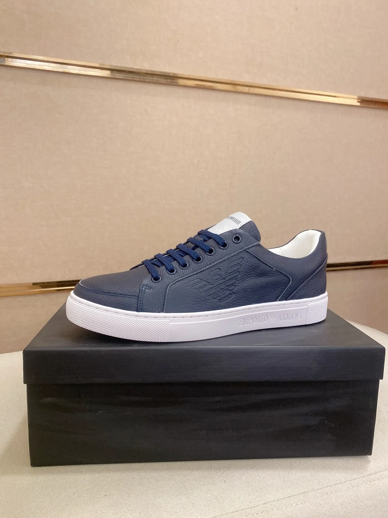 Emporio Armani Navy Leather Lifestyle Sneakers