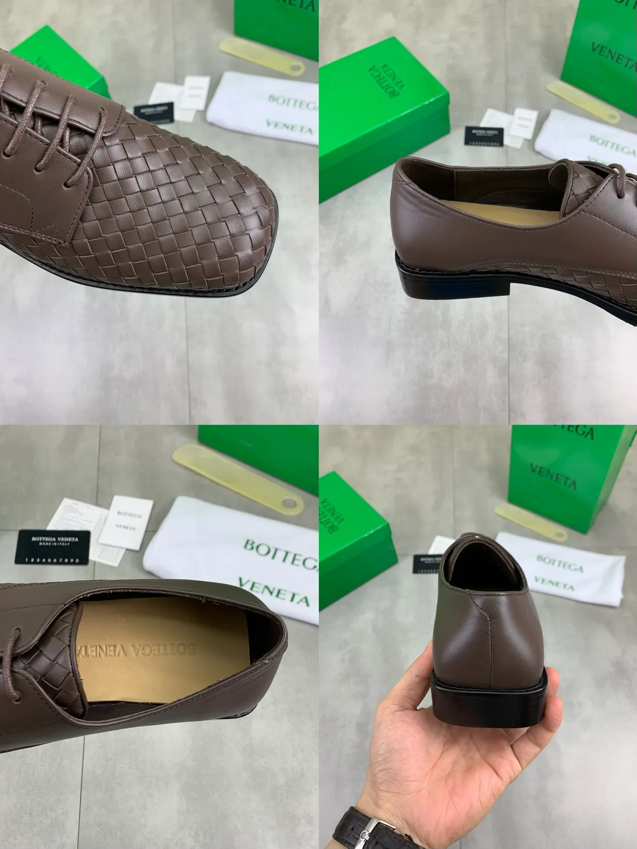 Bottega Veneta Brown Intrecciato Woven Cap-Toe Oxford Shoes