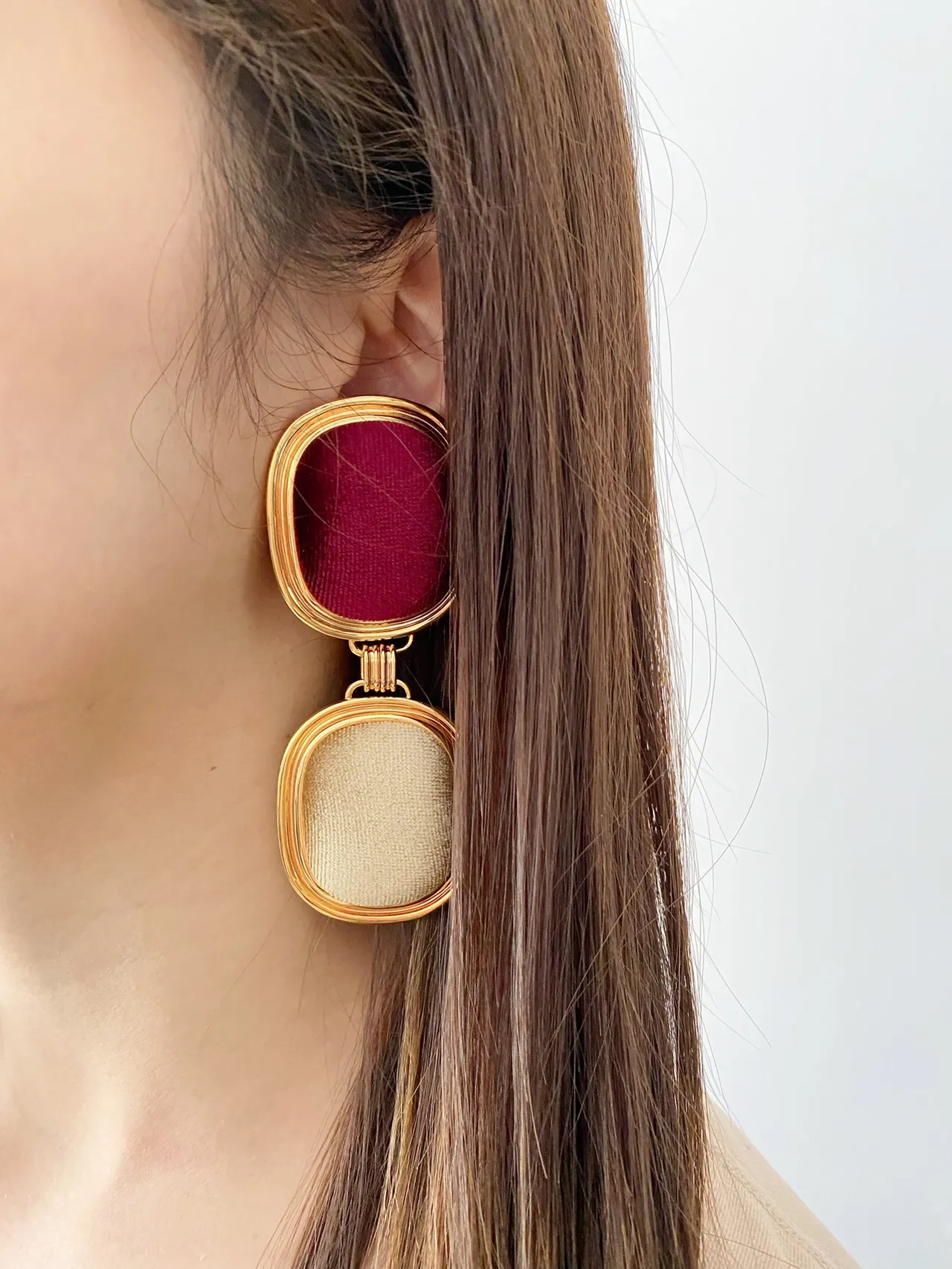 Saint Laurent Double-Drop Oval Velvet Panel Earrings