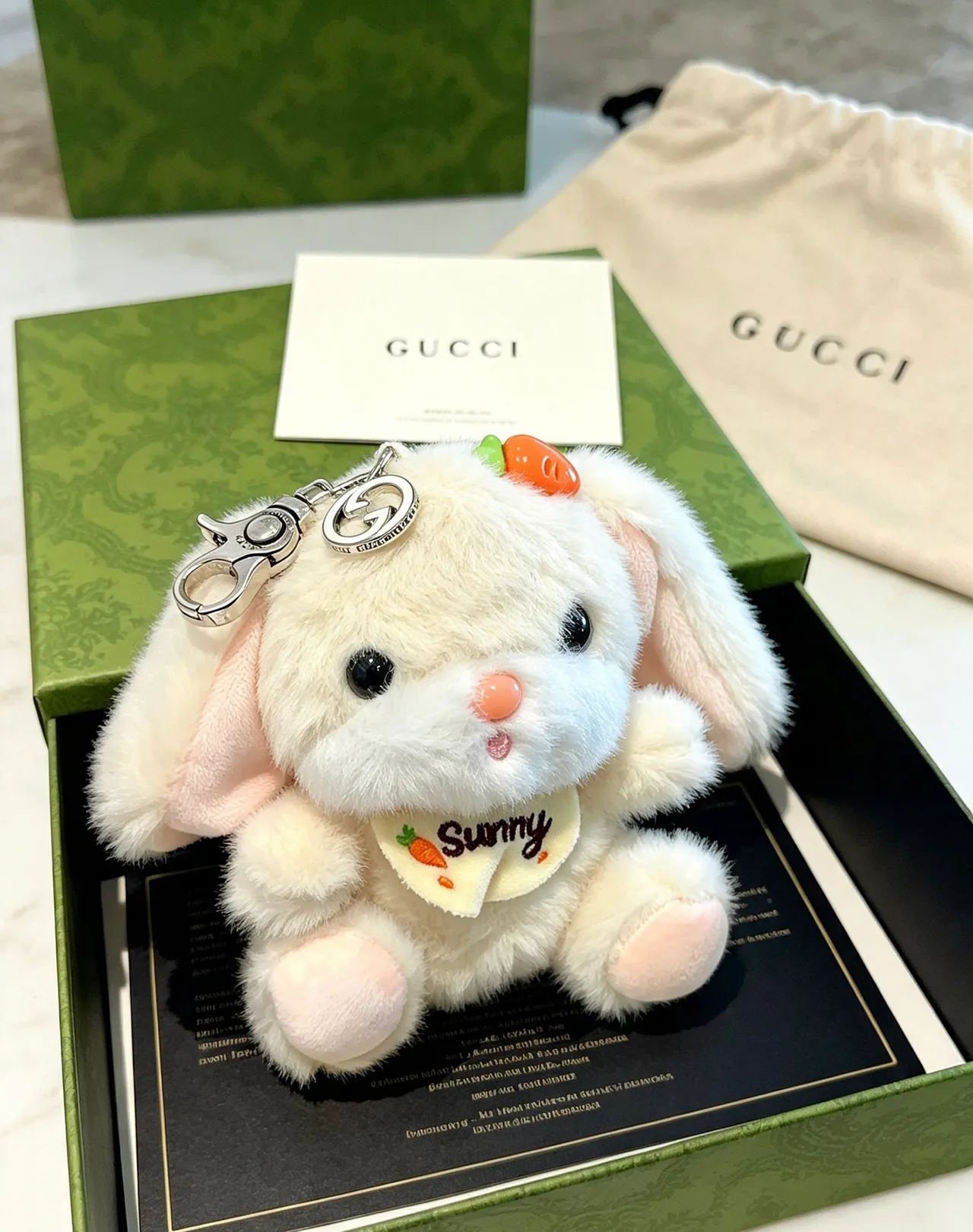 Gucci Beige Pink Plush Rabbit Carrot-Themed Crossbody Bag
