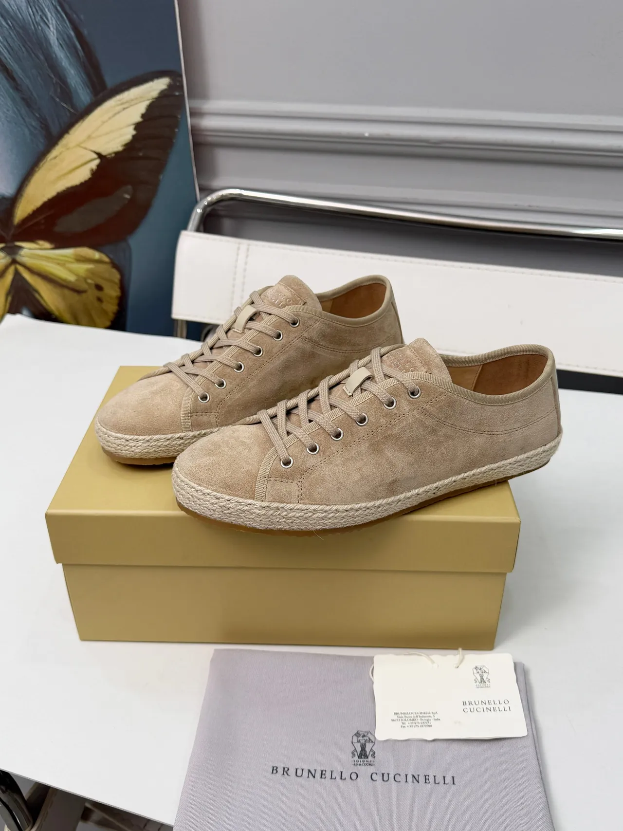 Brunello Cucinelli Beige Suede Lace-Up Boat Shoes