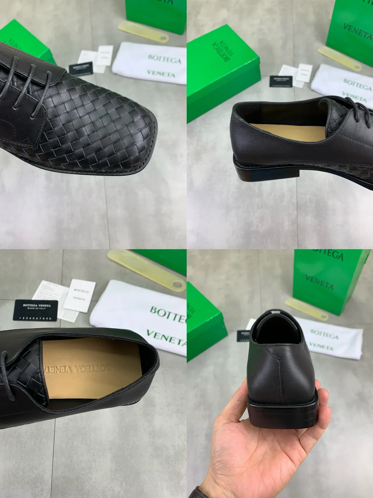 Bottega Veneta Black Intrecciato Woven Toe Smooth Leather Quarters Oxford Shoes