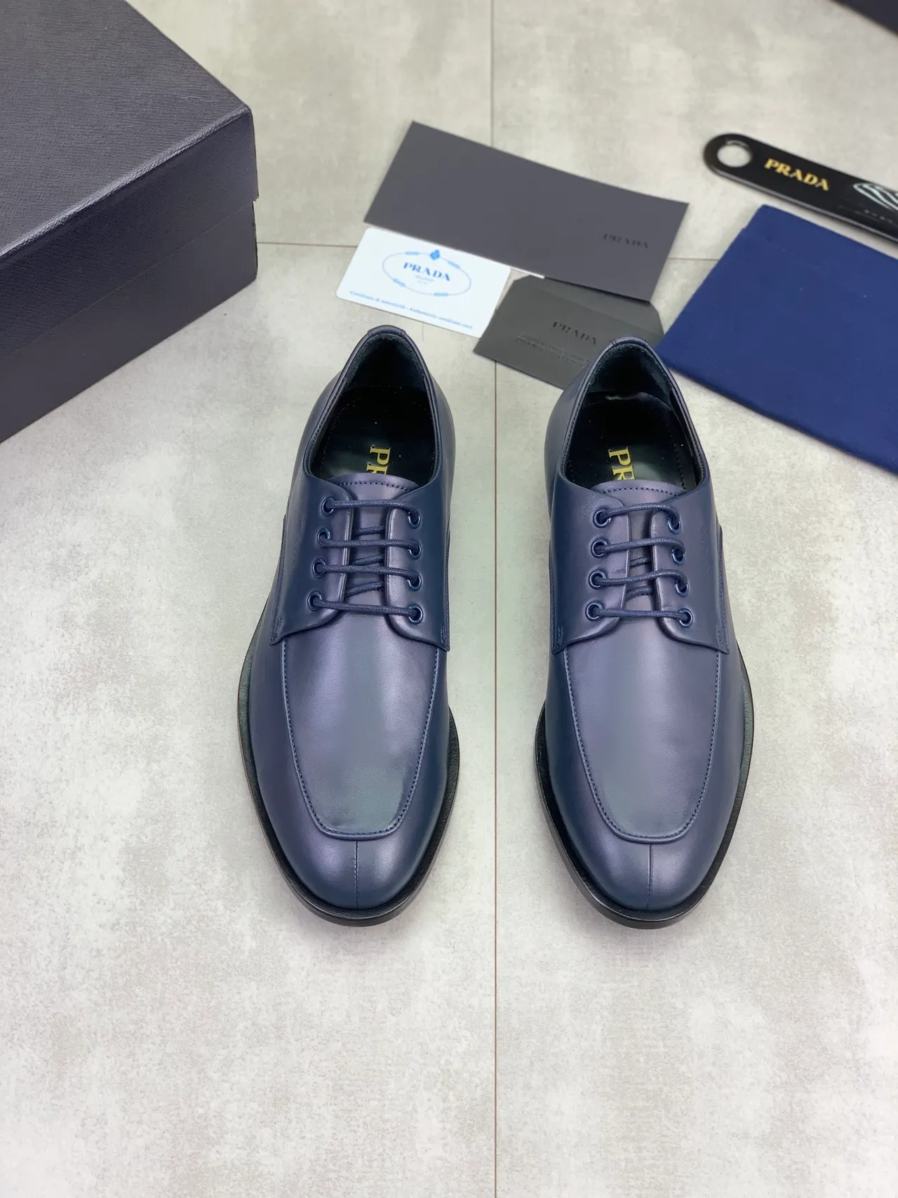 Prada Navy Blue Cap-Toe Oxford Shoes