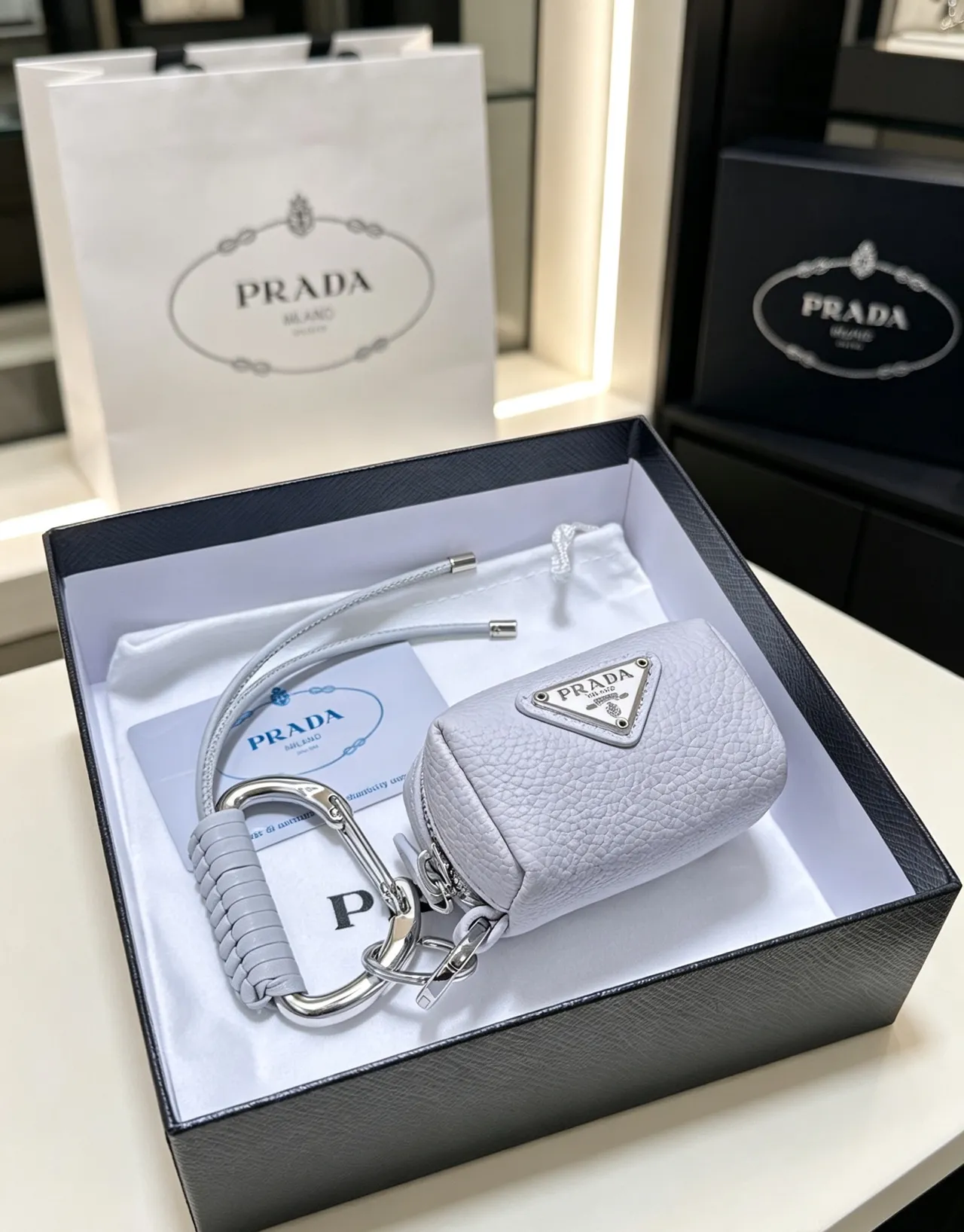 Prada Gray Silver Pebbled Leather Cylindrical Pouch Crossbody Bag