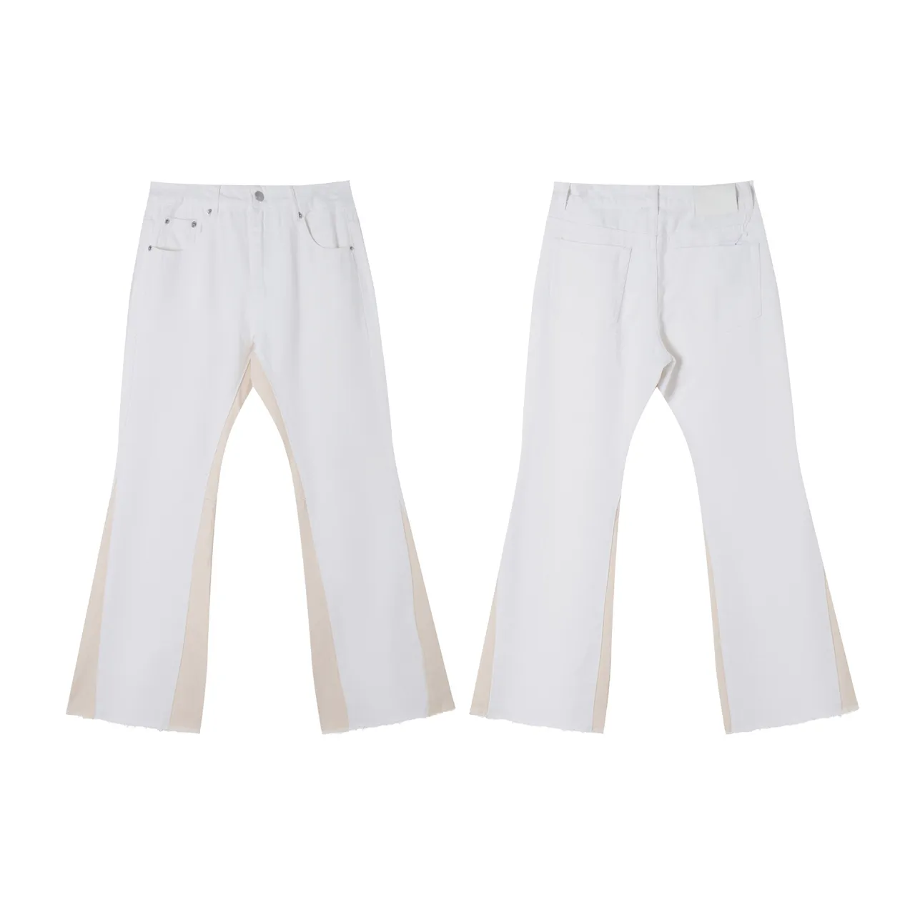 White Contrast-Panel Flared Pants