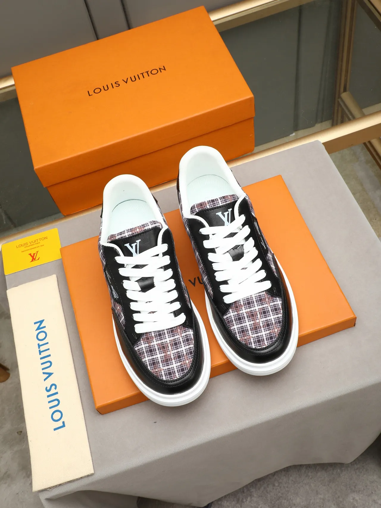 Louis Vuitton Black Multicolor Platform Sole Plaid Monogram Textile Lifestyle Sneakers