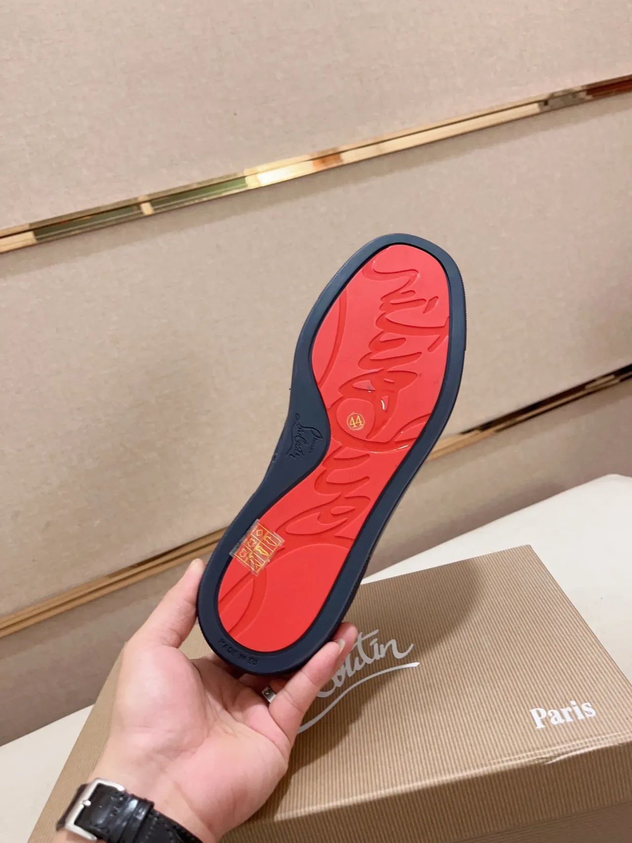 Christian Louboutin Louis Navy Suede Crystal-Studded Lifestyle Sneakers