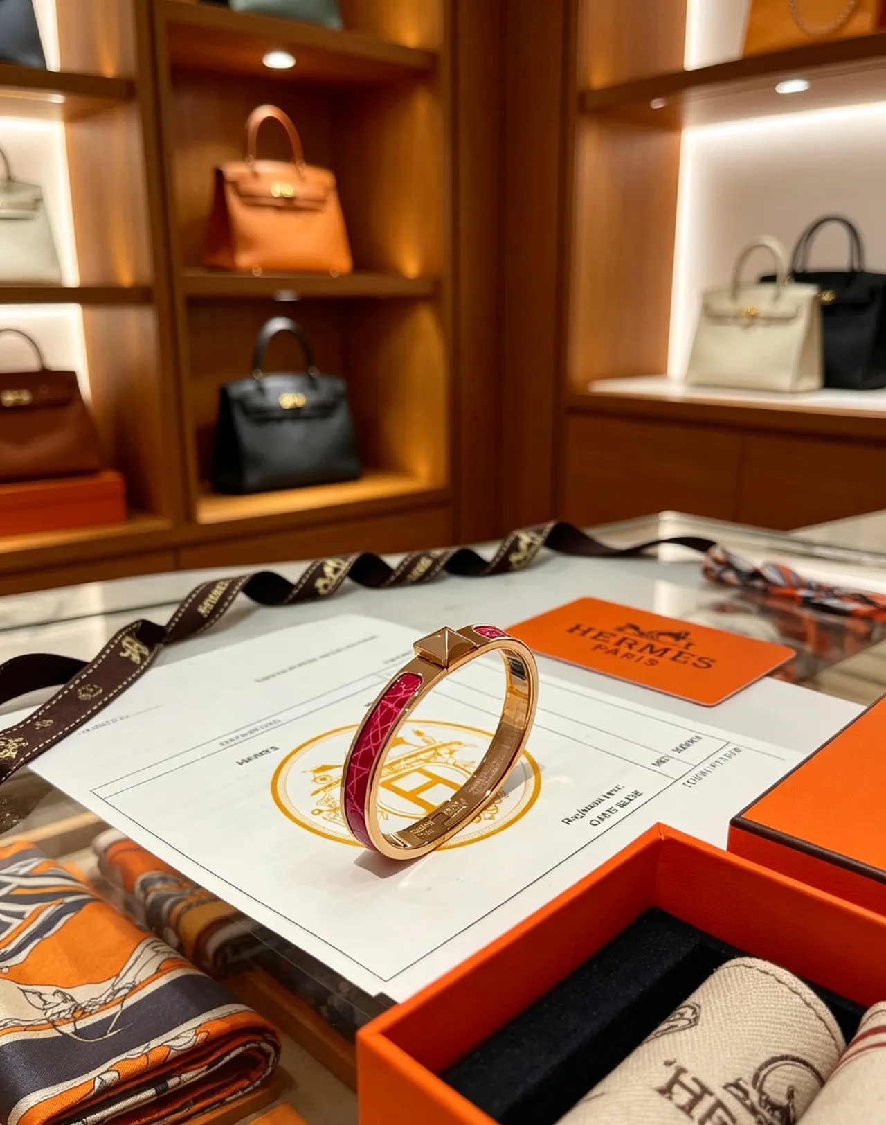 Hermès Pink Gold Metal H-Shaped Clasp Bracelet