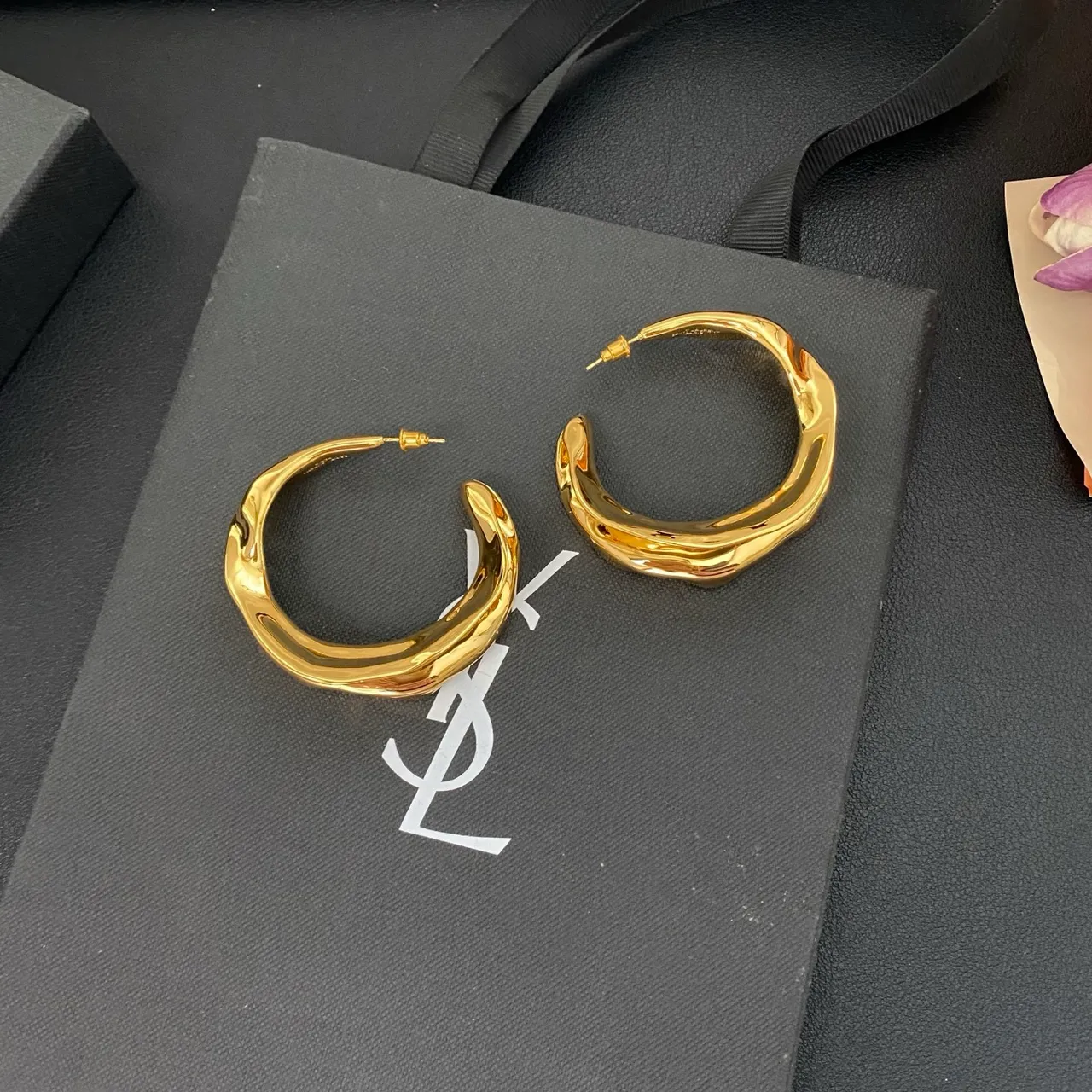 Saint Laurent Twisted Sculptural Gold Hoop Earrings