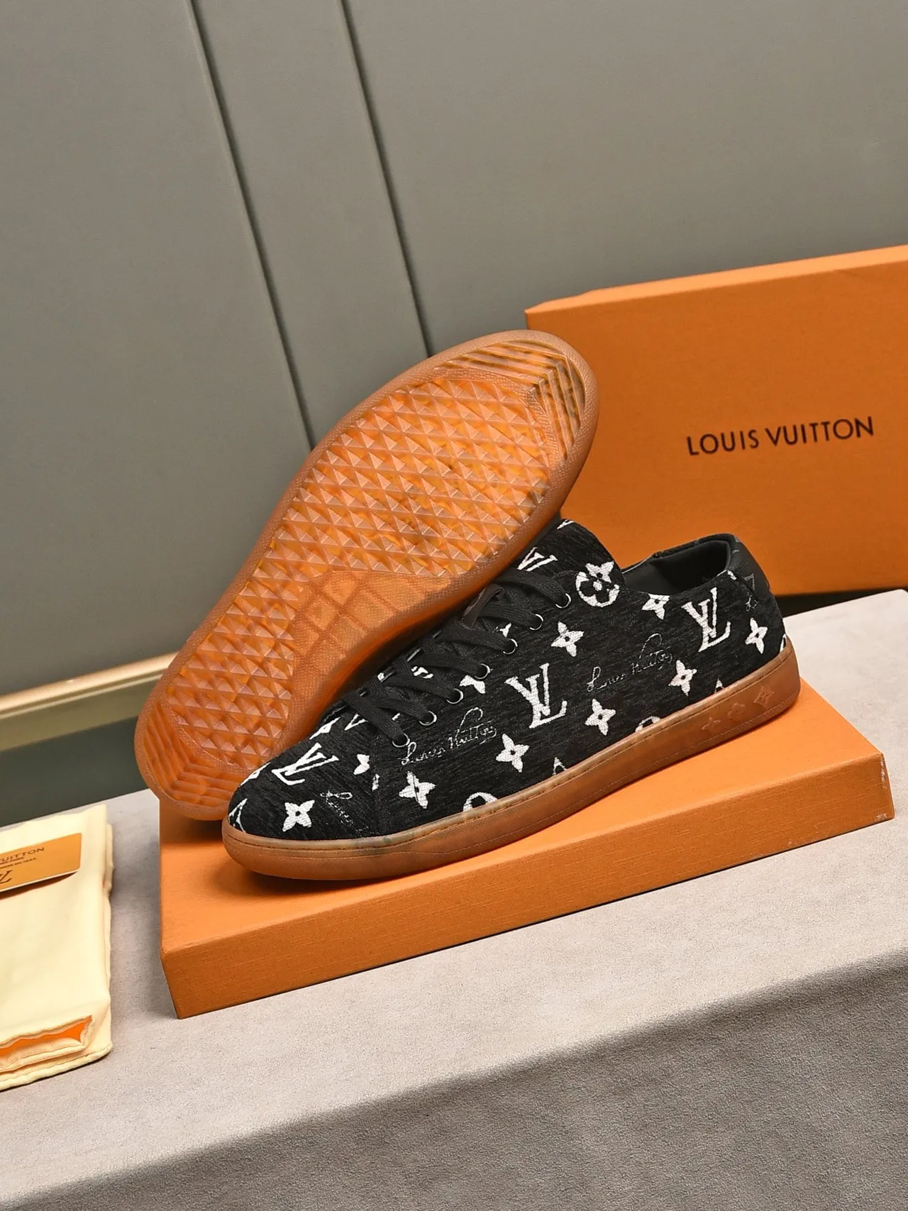 Louis Vuitton Black White Monogrammed Textile Upper Gum Rubber Sole Lifestyle Sneakers