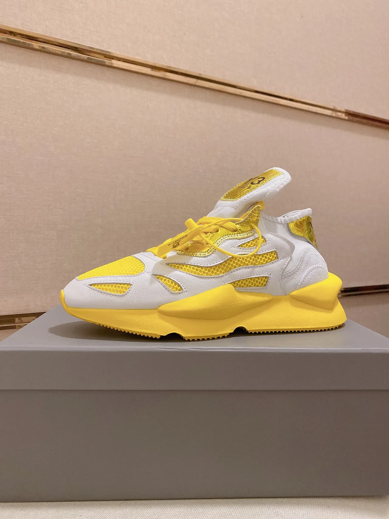 Y-3 Runner White and Yellow Chunky Sneakers