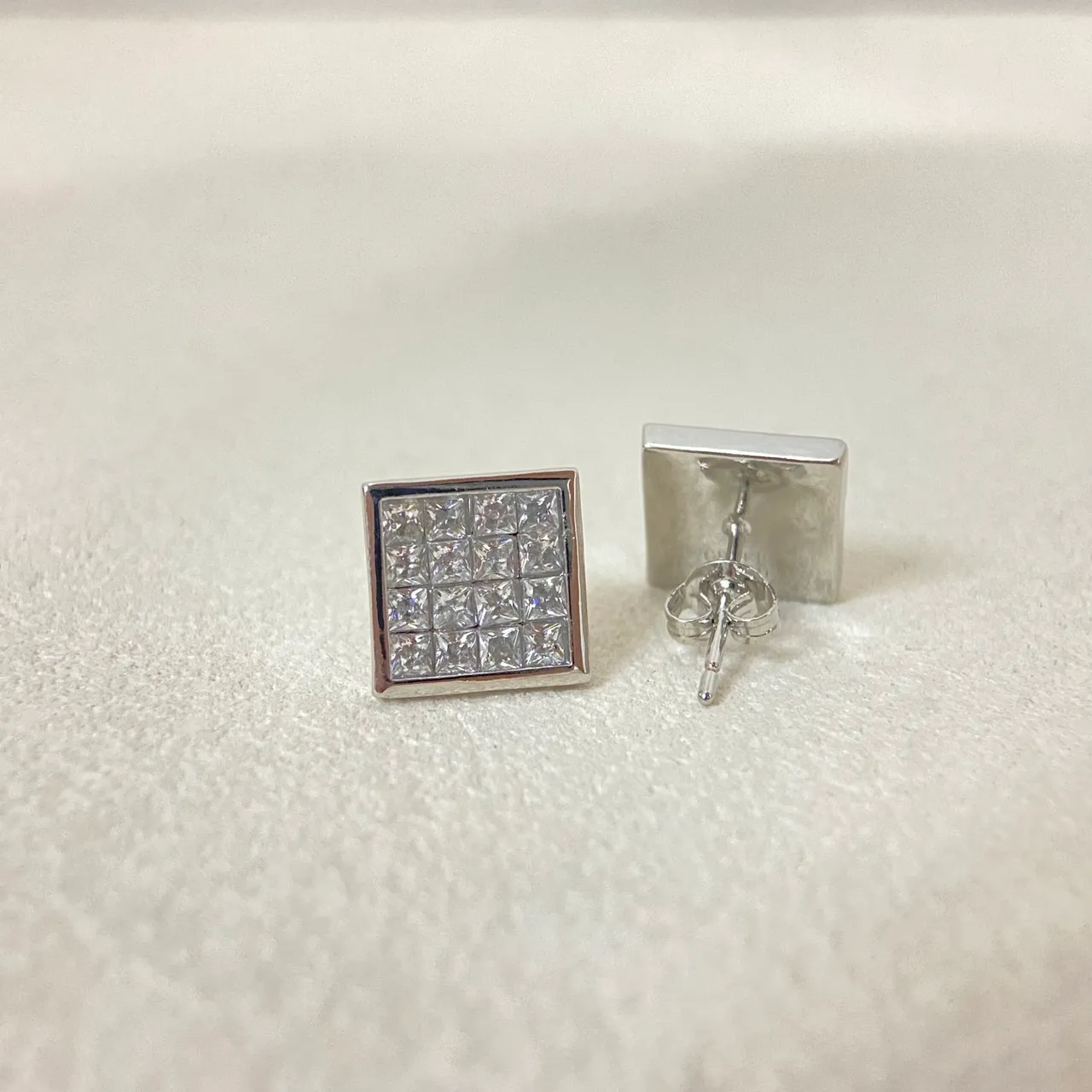 Square Pavé-Set Multi-Stone Stud Earrings