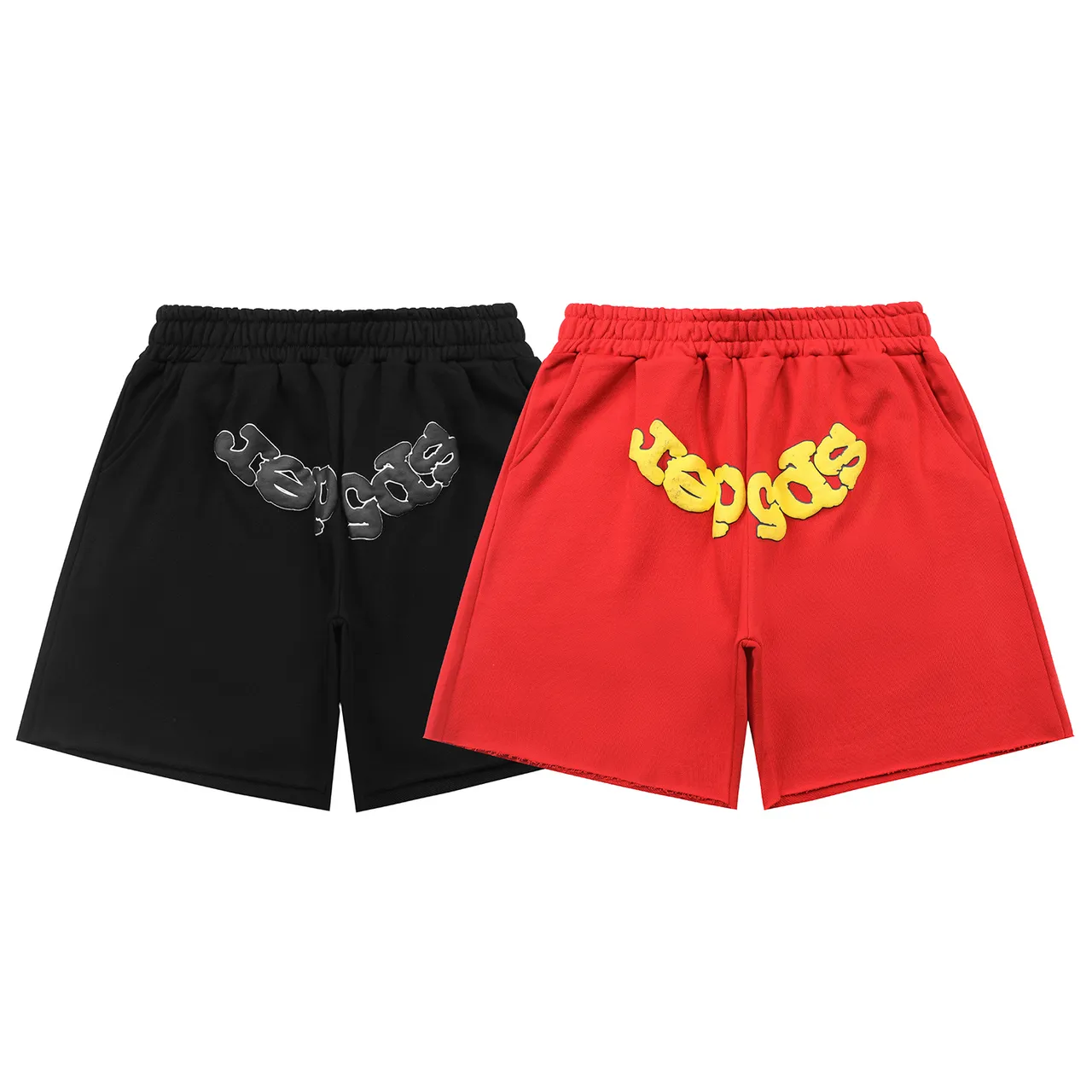 Black and Red Graphic Appliqué Elastic Waist Shorts